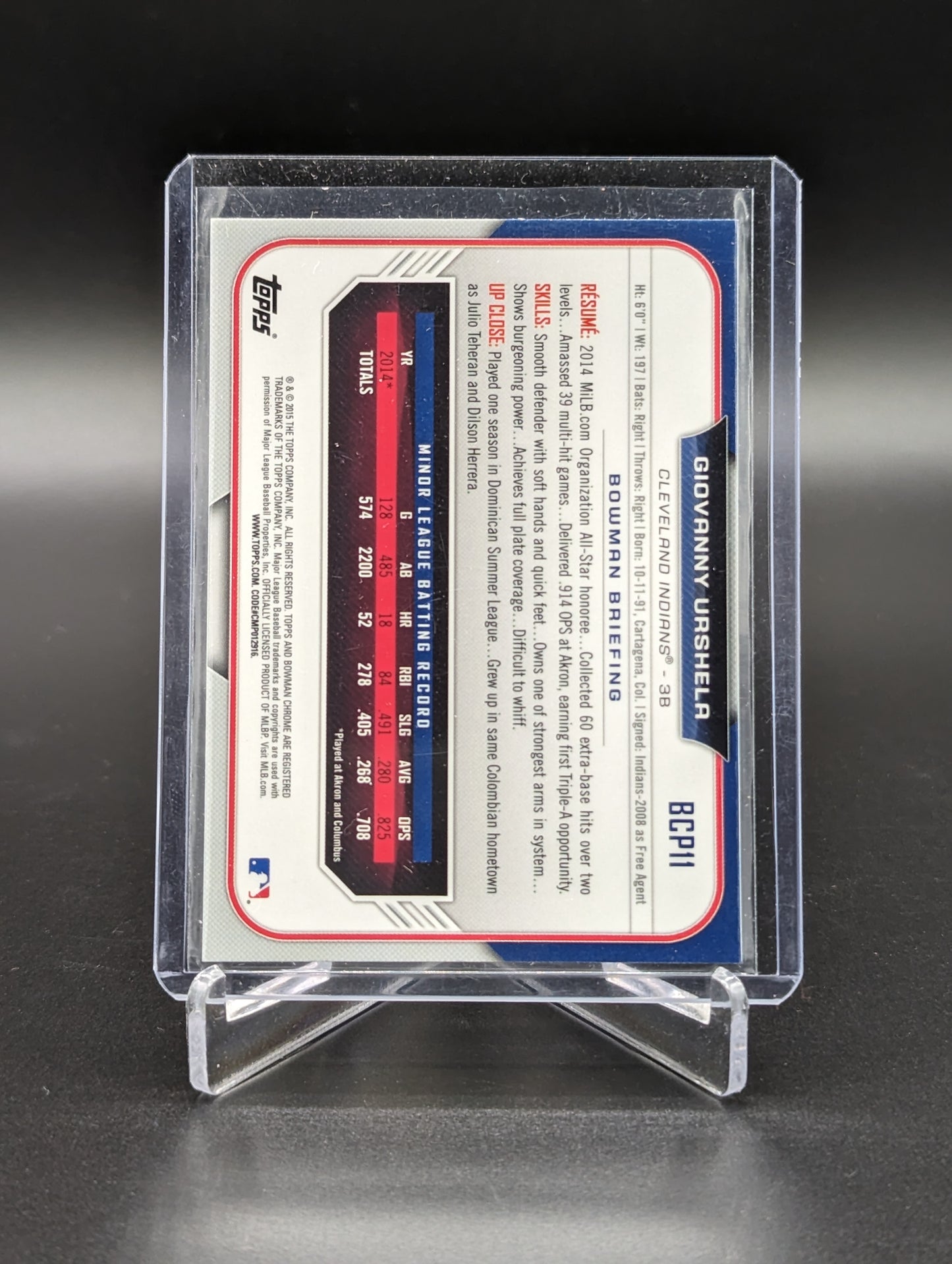 2011 Bowman Chrome Black Refractor #BCP11 Giovanny Urshela Indians