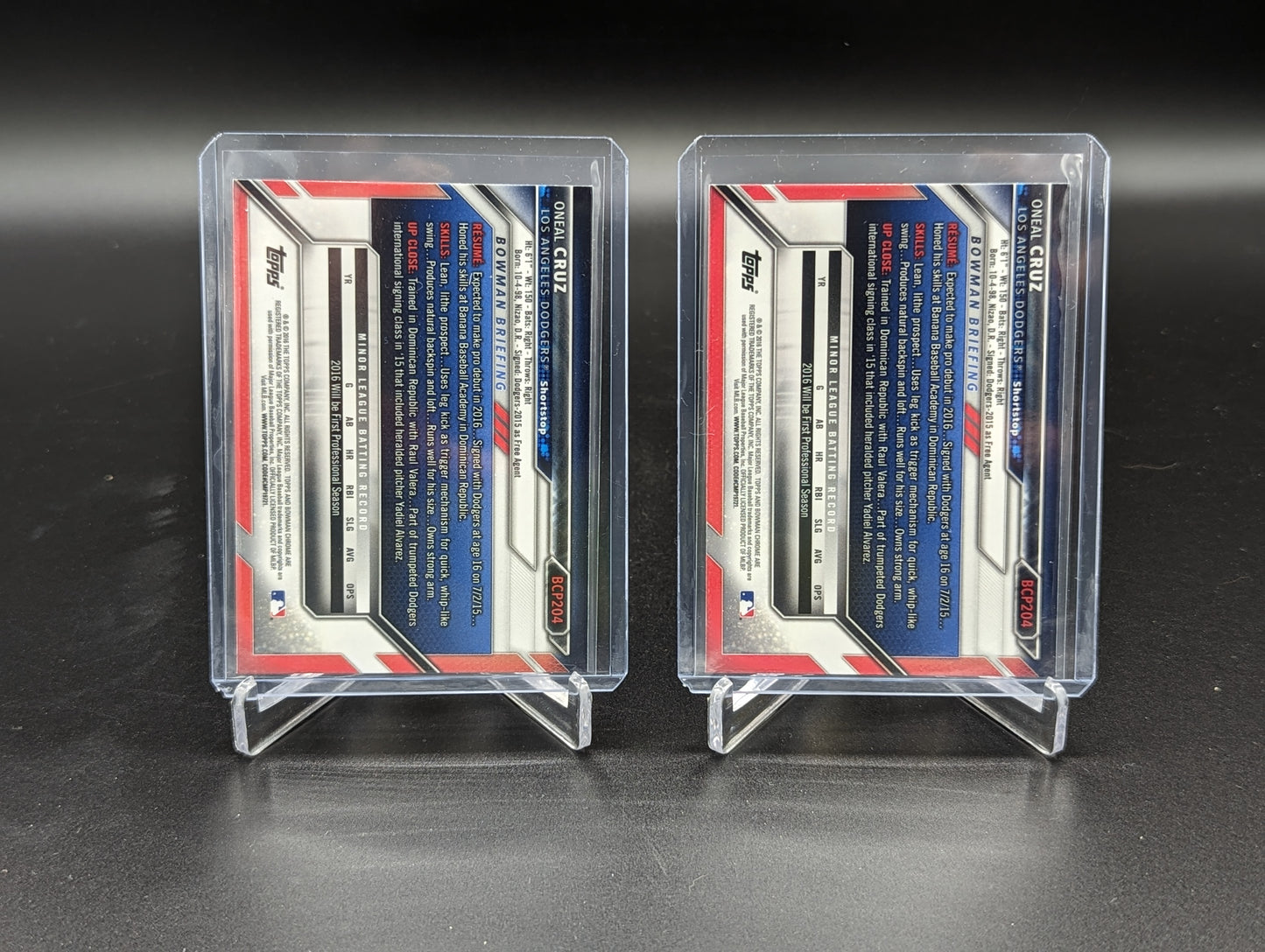 2016 Bowman Chrome Black Gold Lot (2) Cards #BCP204 Oneal Cruz Dodgers