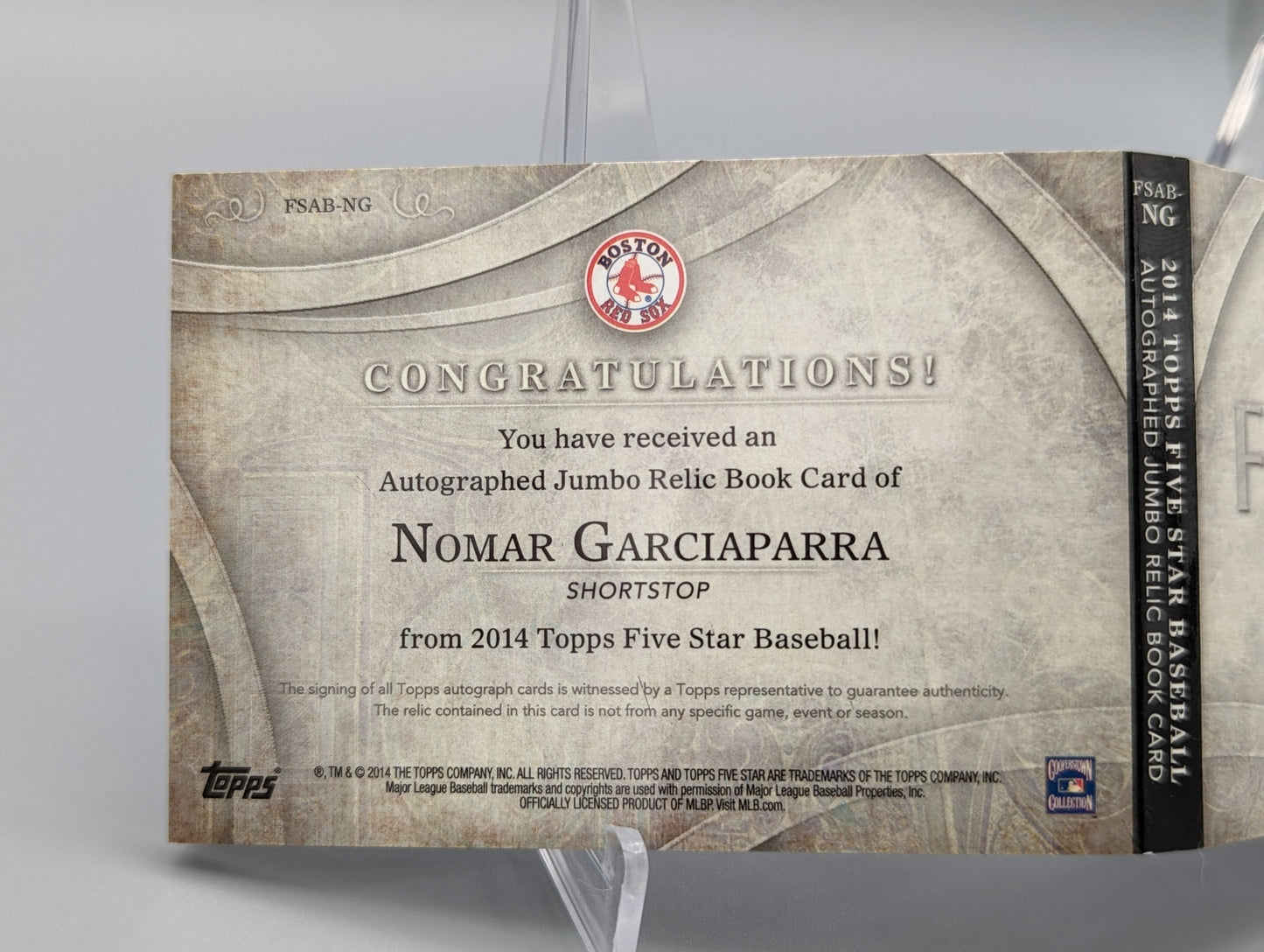 2014 Topps Five Star Game Used Auto #FSAB-NG Nomar Garciaparra #/50 Red Sox
