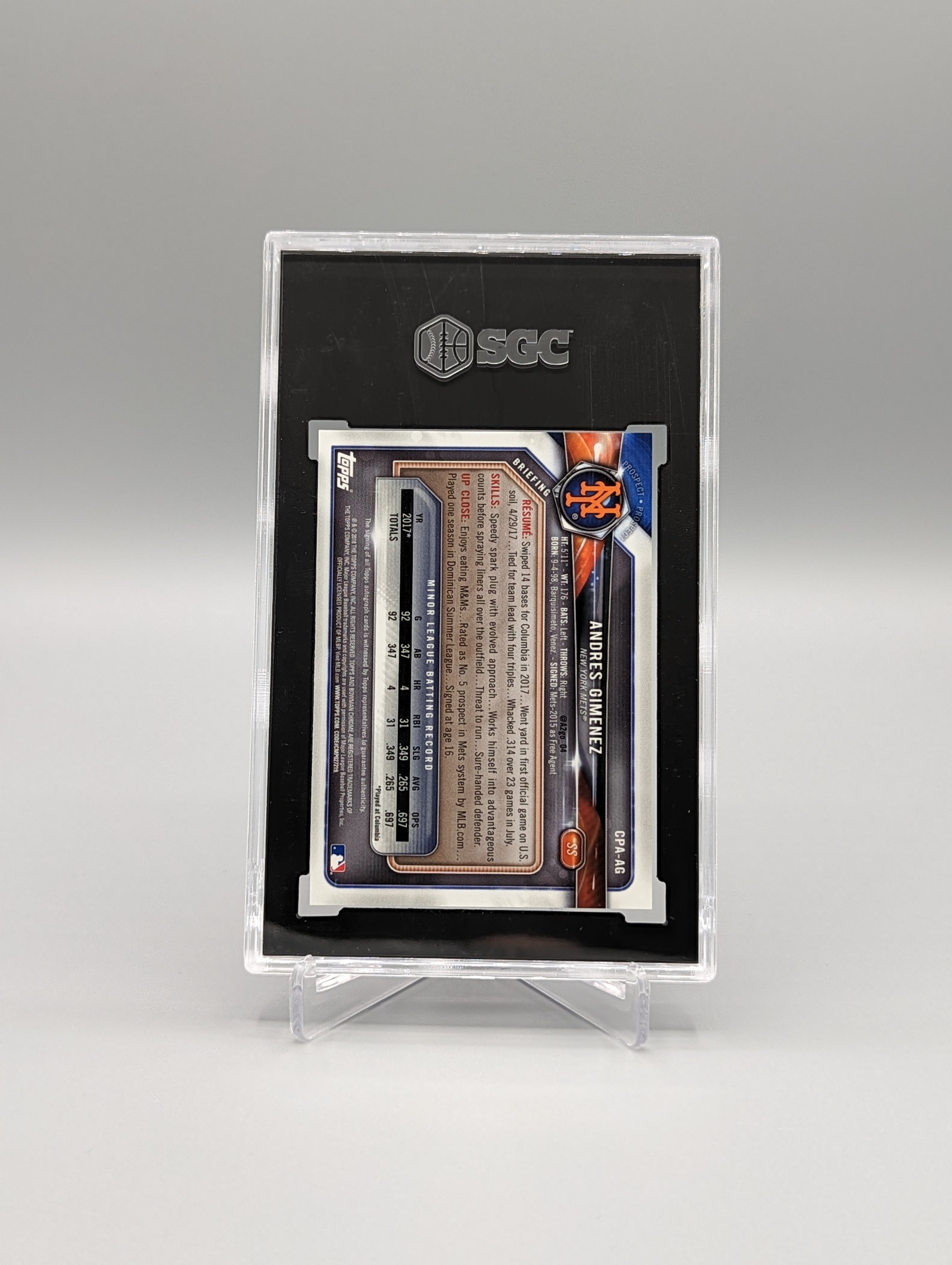 2018 Bowman Chrome Prospects Auto #CPA-AG Andres Gimenez SGC 10 Indians