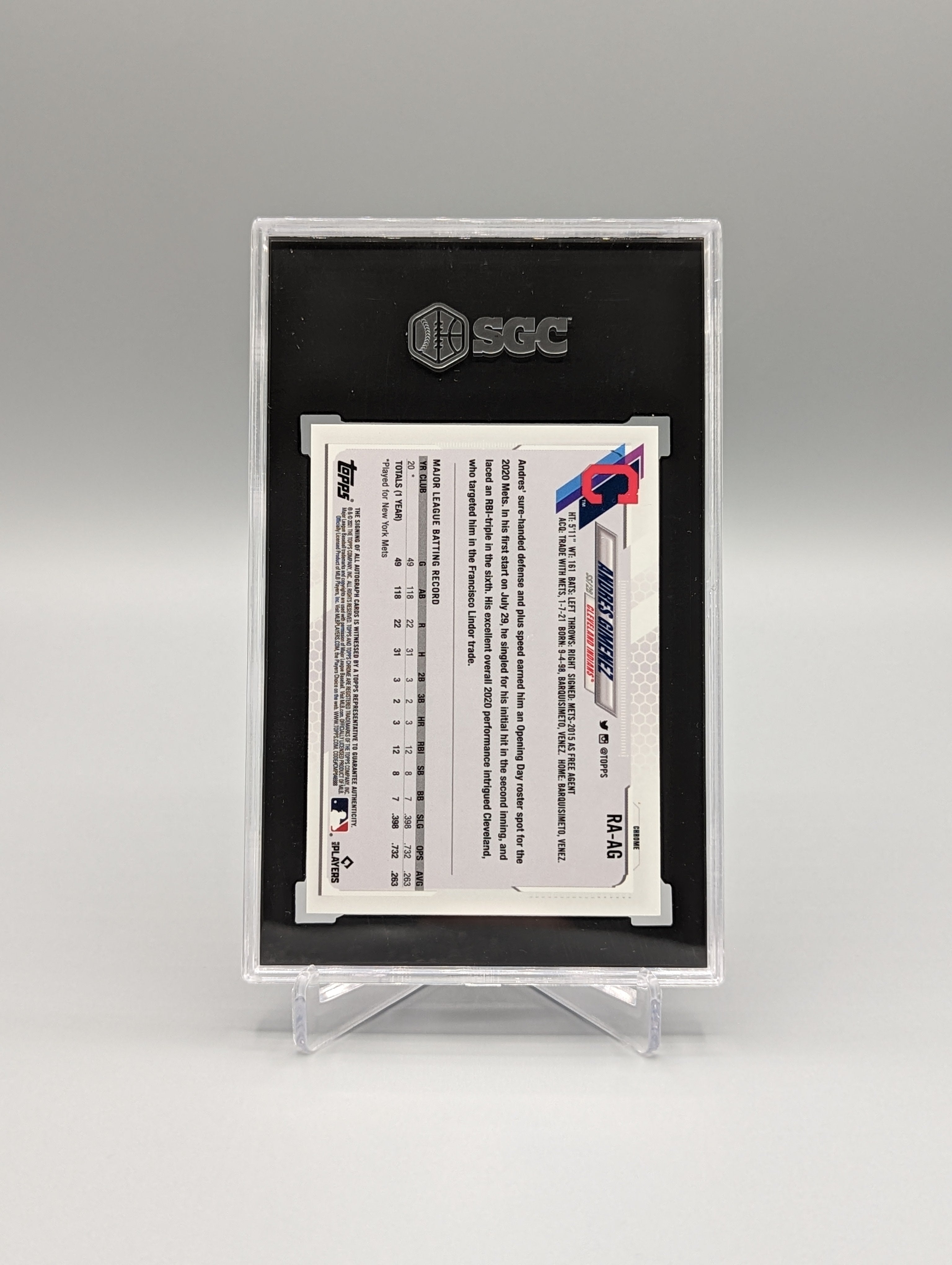 2021 Topps Chrome Sapphire Auto #RA-AG Andres Gimenez SGC 10 Indians