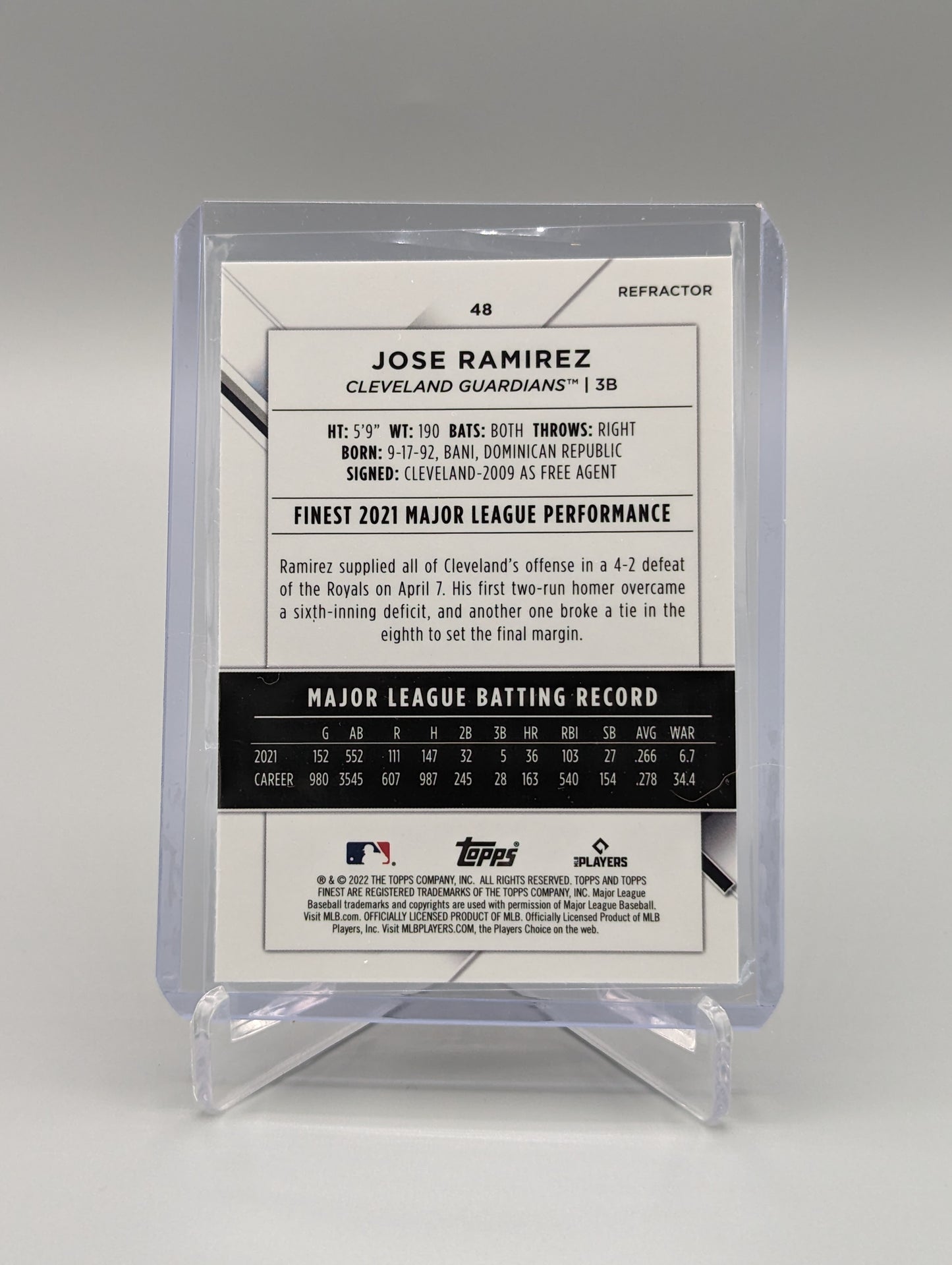 2022 Topps Finest Refractor #48 Jose Ramirez Indians