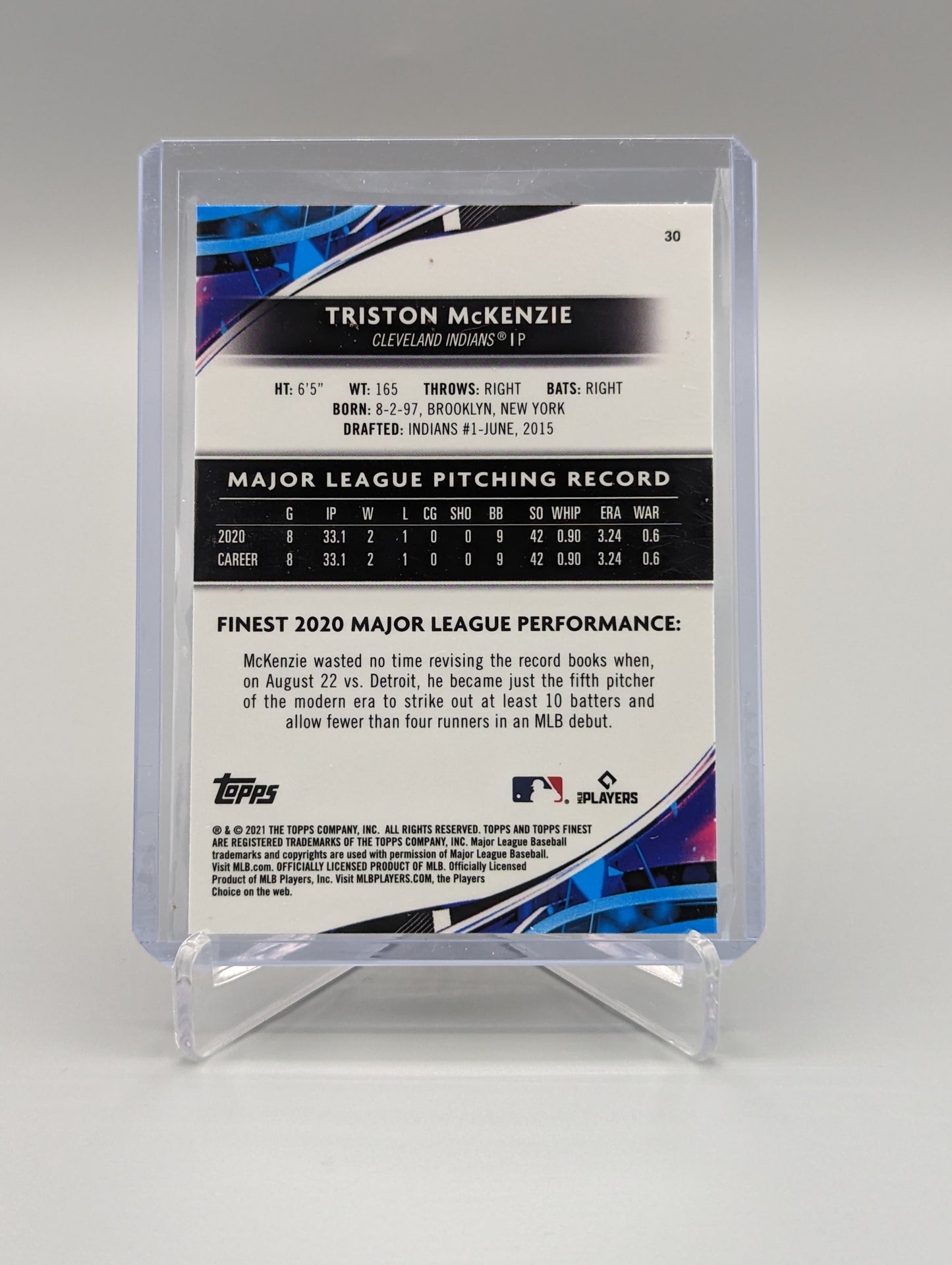 2021 Topps Finest #30 Tristan McKenzie RC Indians