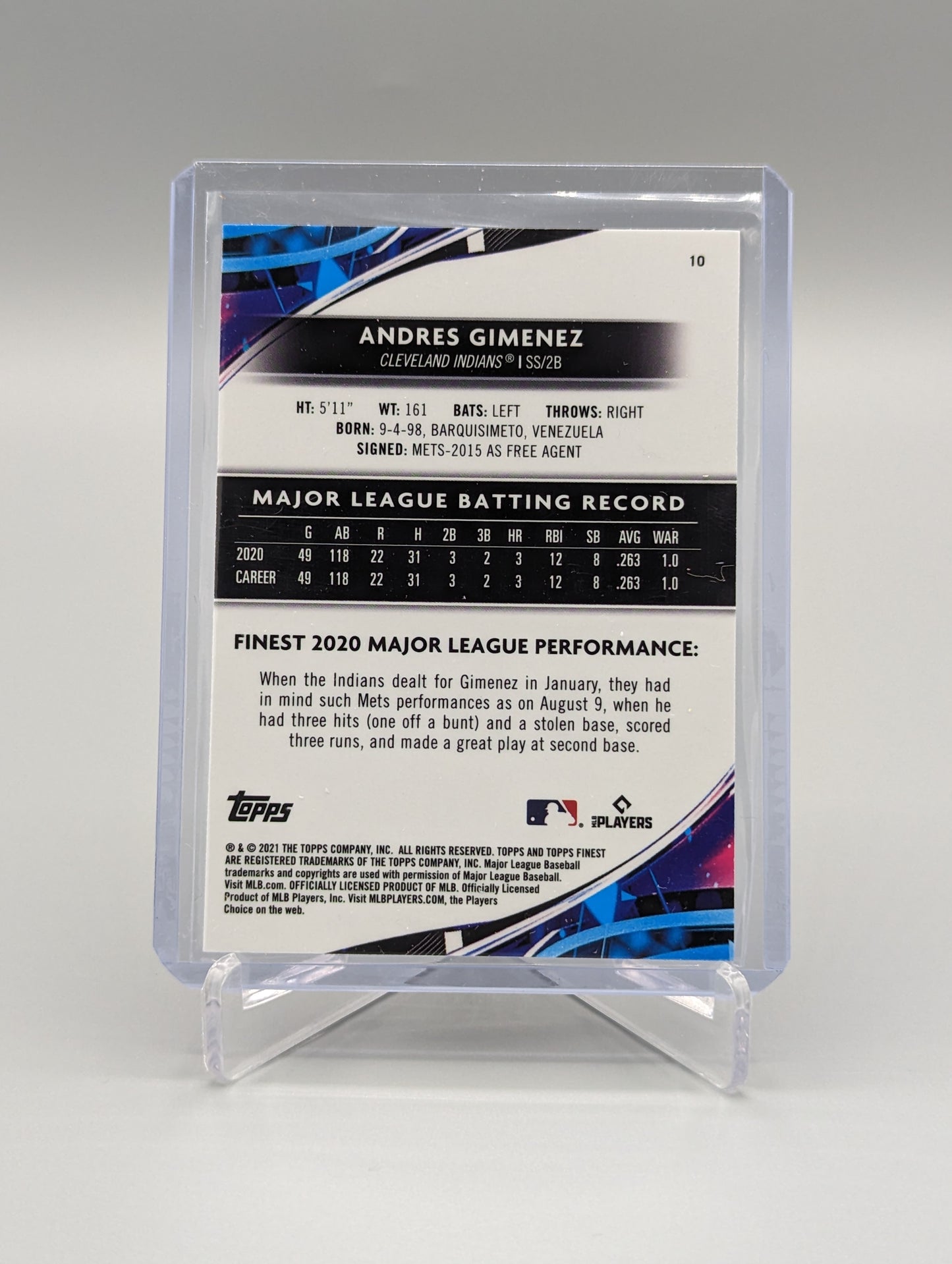 2021 Topps Finest #10 Andres Gimenez RC Indians