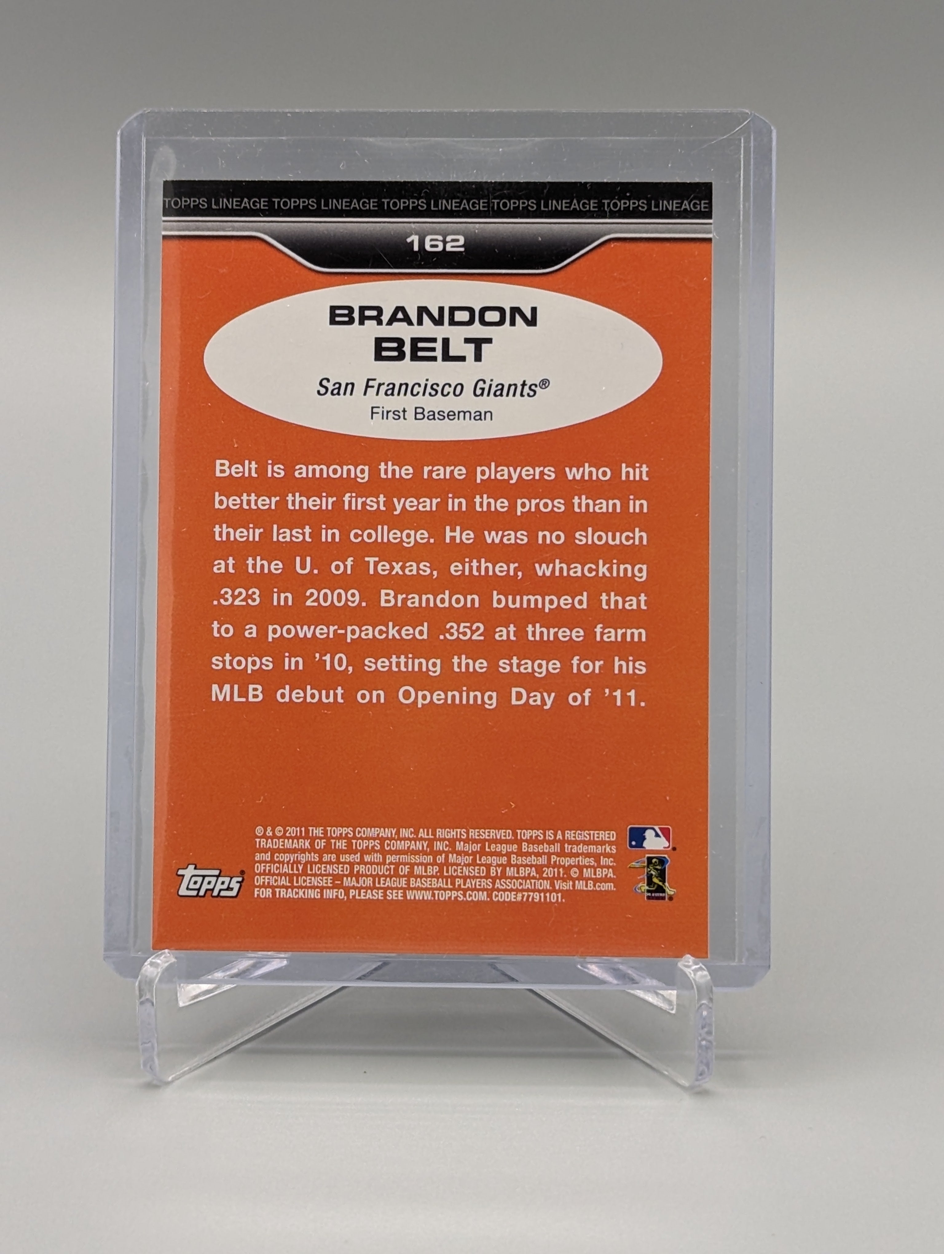 2011 Topps Lineage Diamond Anniversary Platinum Refractor #162 Brandon Belt Giants