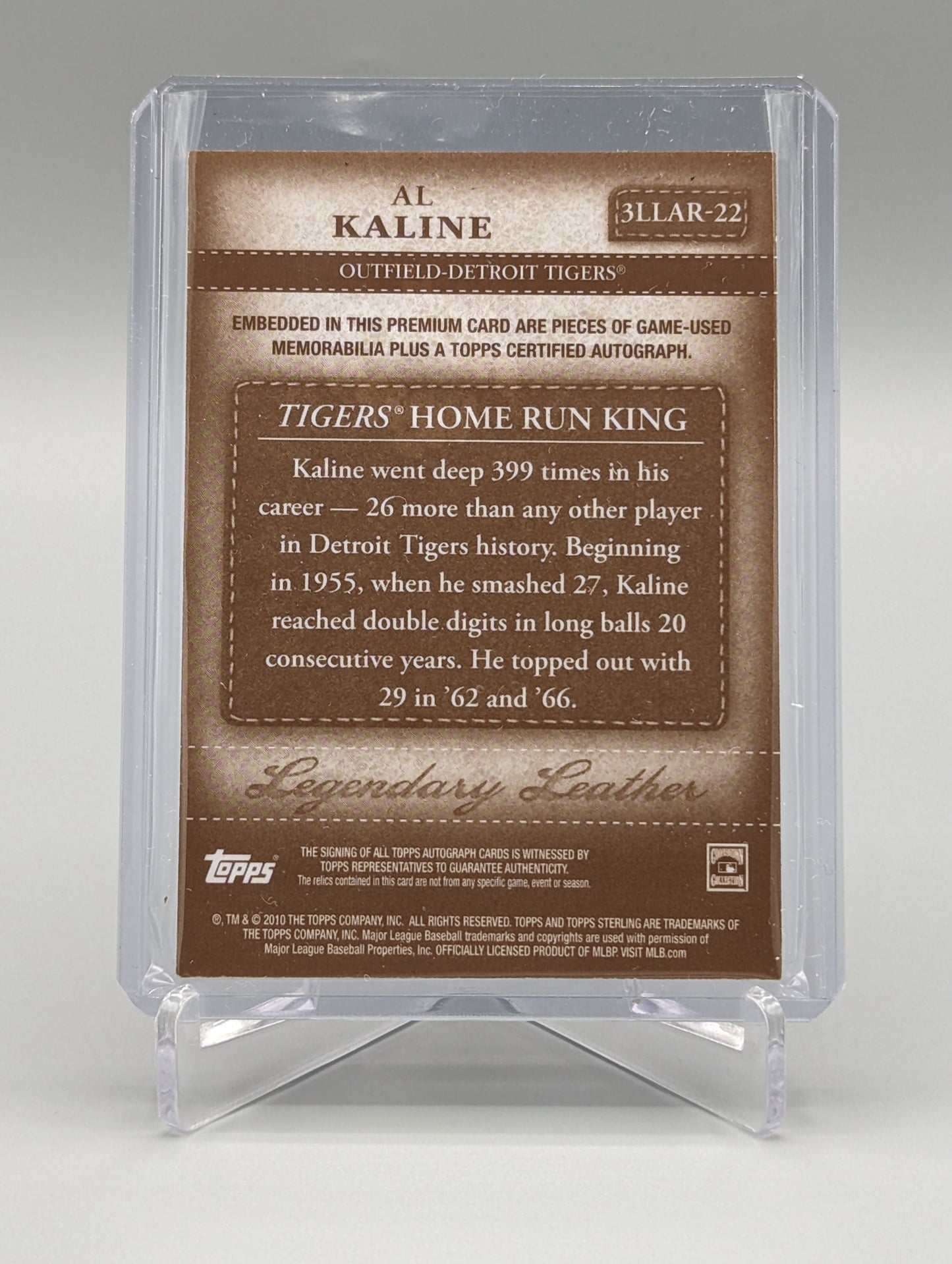 2010 Topps Sterling Legendary Leather Auto #3LLAR-22 Al Kaline #/10 Tigers