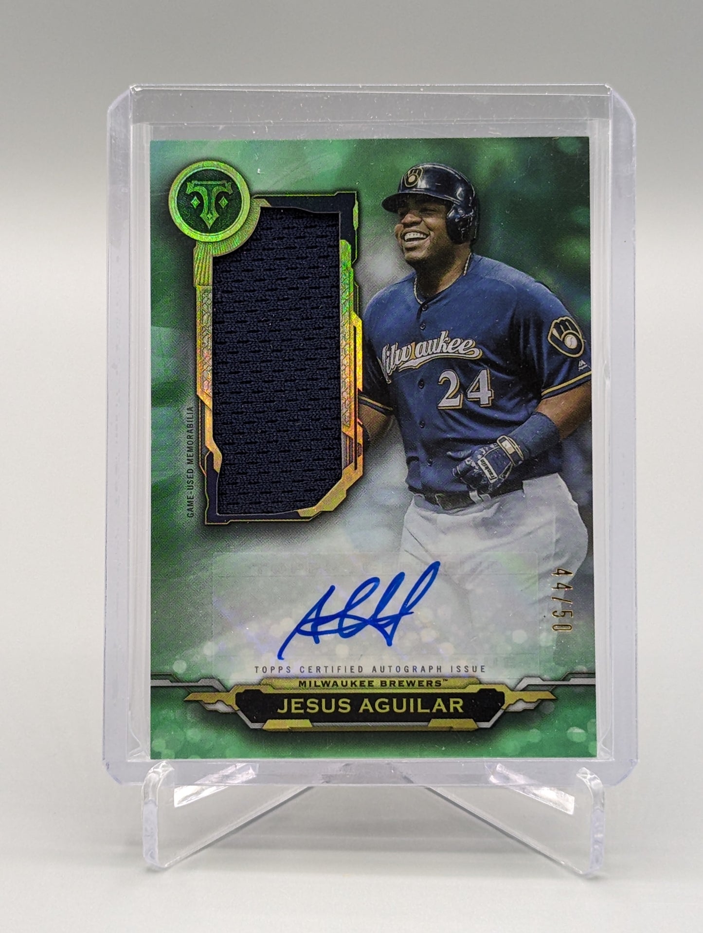 2019 Topps Triple Threads Unity Relic Auto #AUJR-JA Jesus Aguilar #/50 Brewers