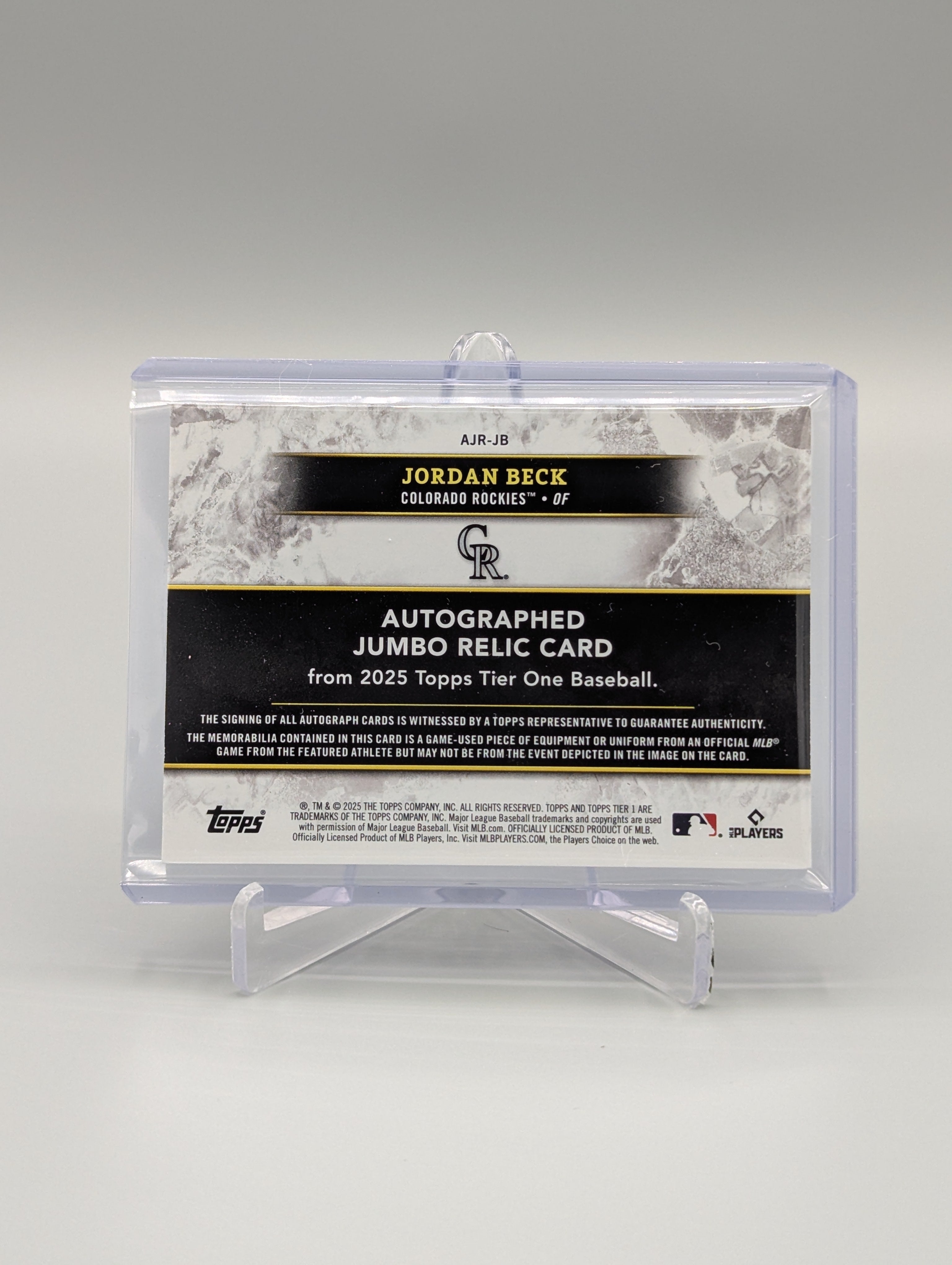 2025 Topps Tier One Blue #AJR-JB Jordan Beck Auto Relic #/99 Rockies