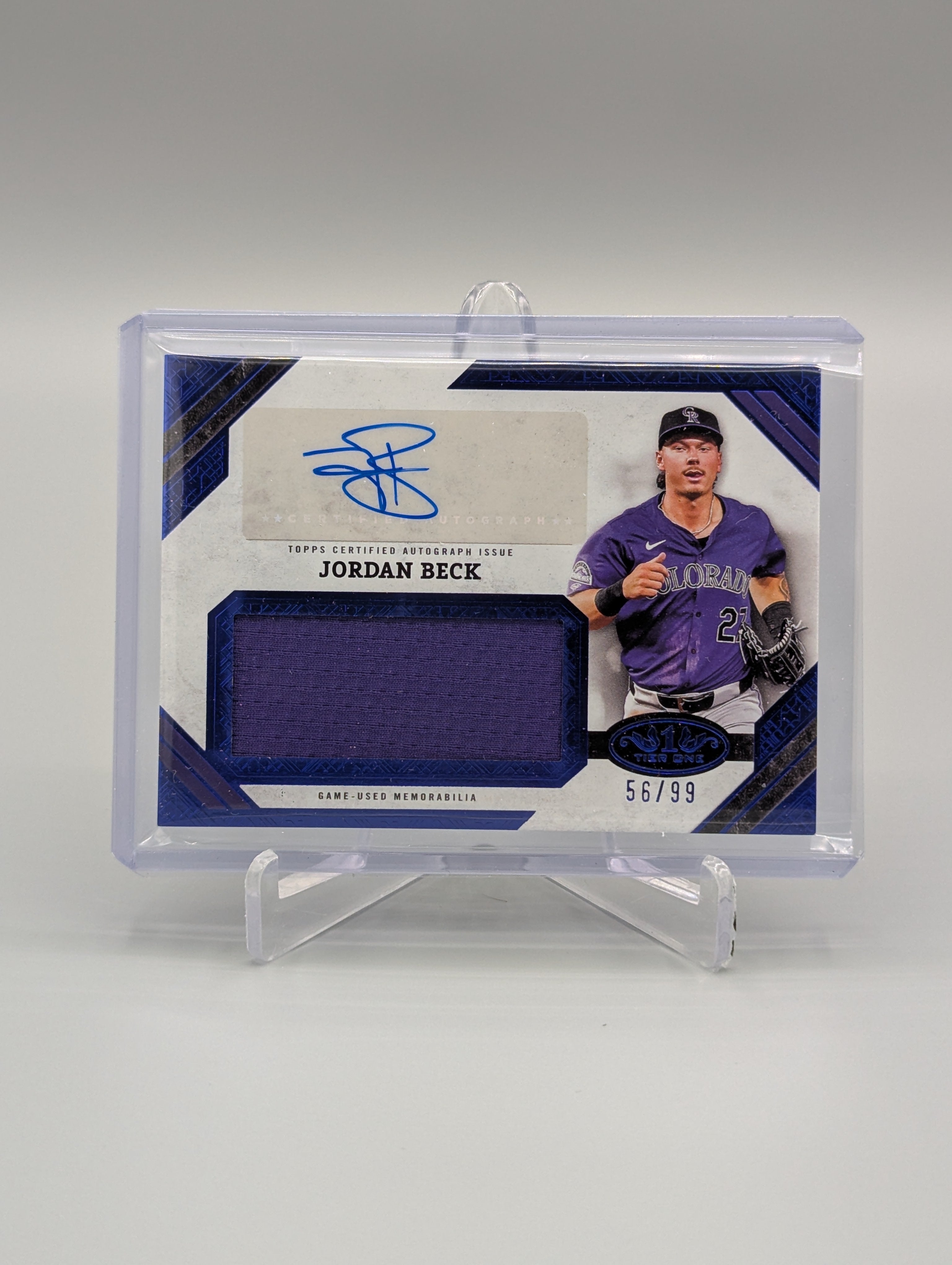2025 Topps Tier One Blue #AJR-JB Jordan Beck Auto Relic #/99 Rockies