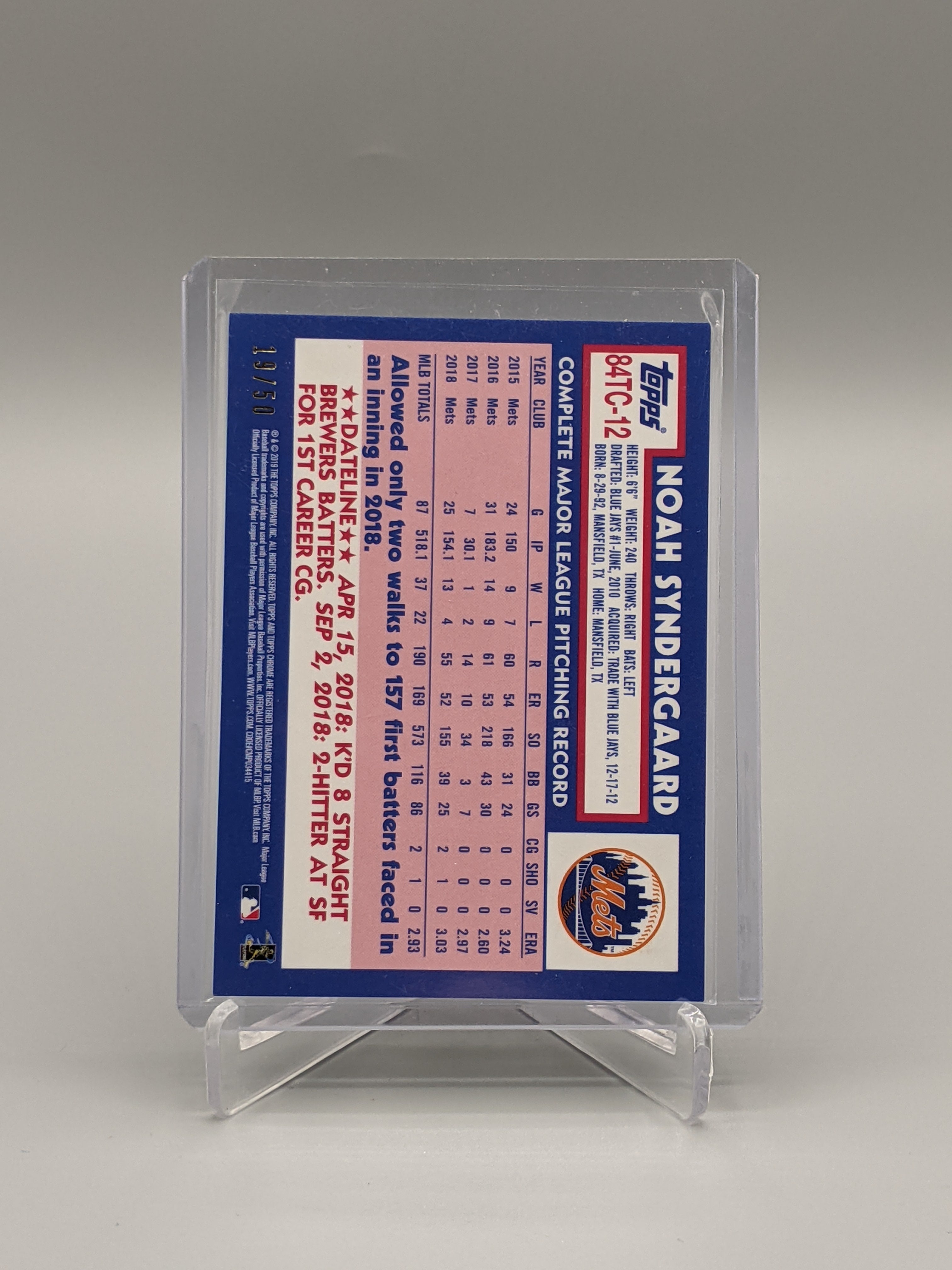 2019 Topps Chrome Gold #84TC-12 Noah Syndergaard #/50 Mets