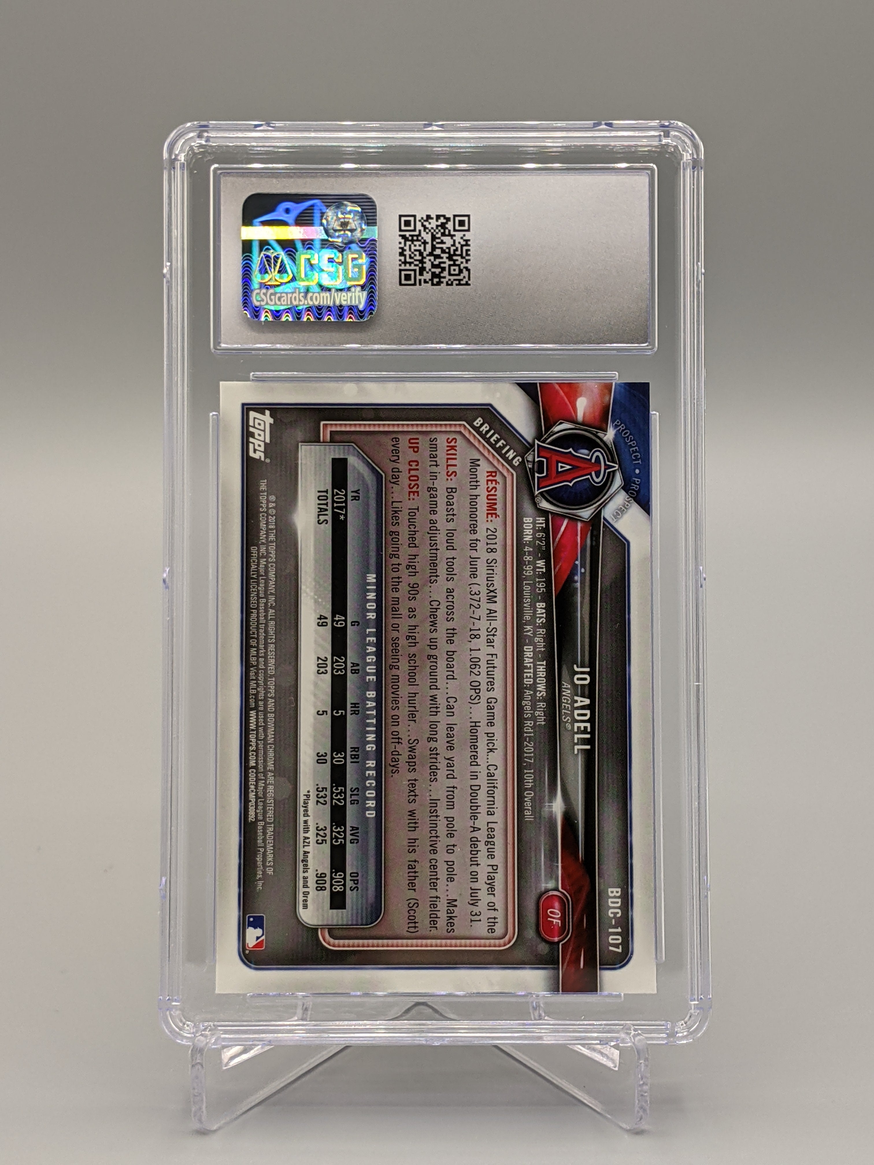 2018 Bowman Draft Chrome #BDC-107 Jo Adell CSG 10 Angels