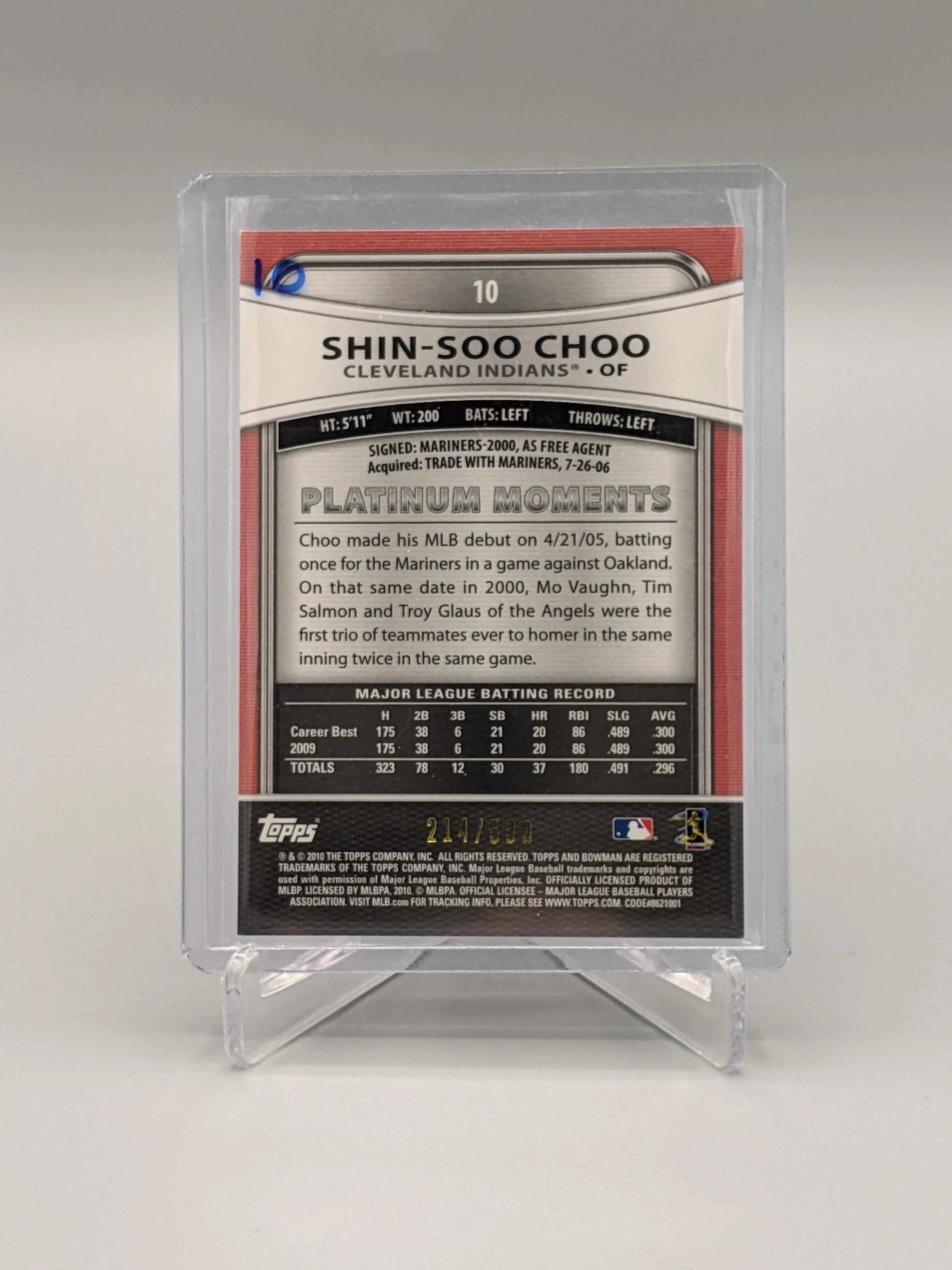 2010 Bowman Platinum Gold Shin-Soo Choo Indians