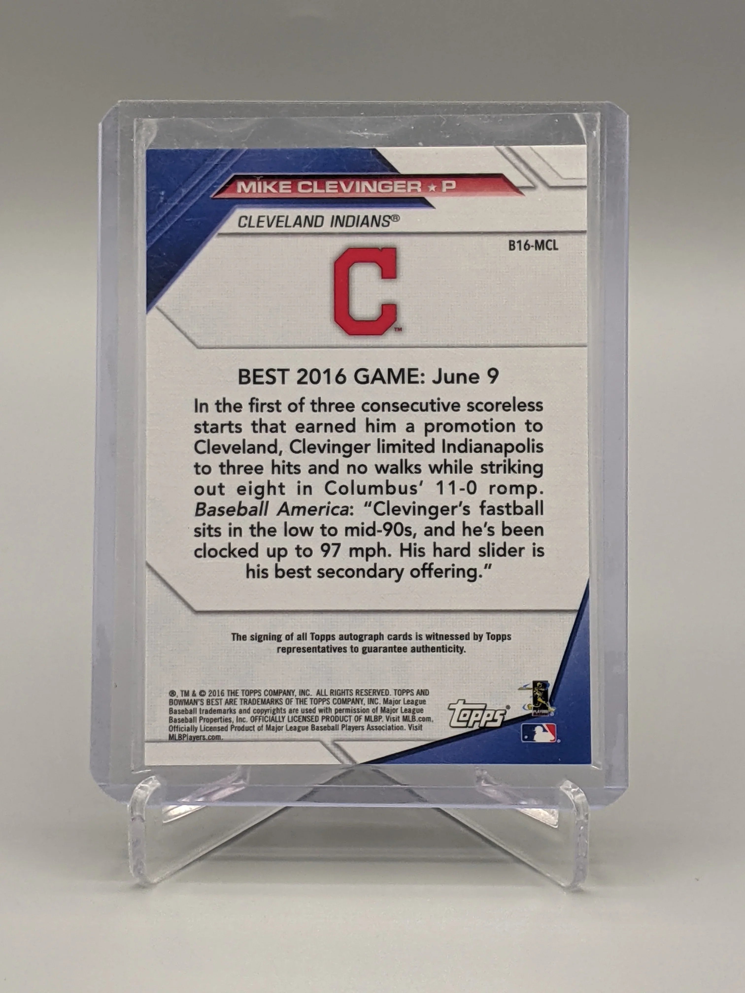 2016 Bowman's Best Mike Clevinger RC Green Auto Indians