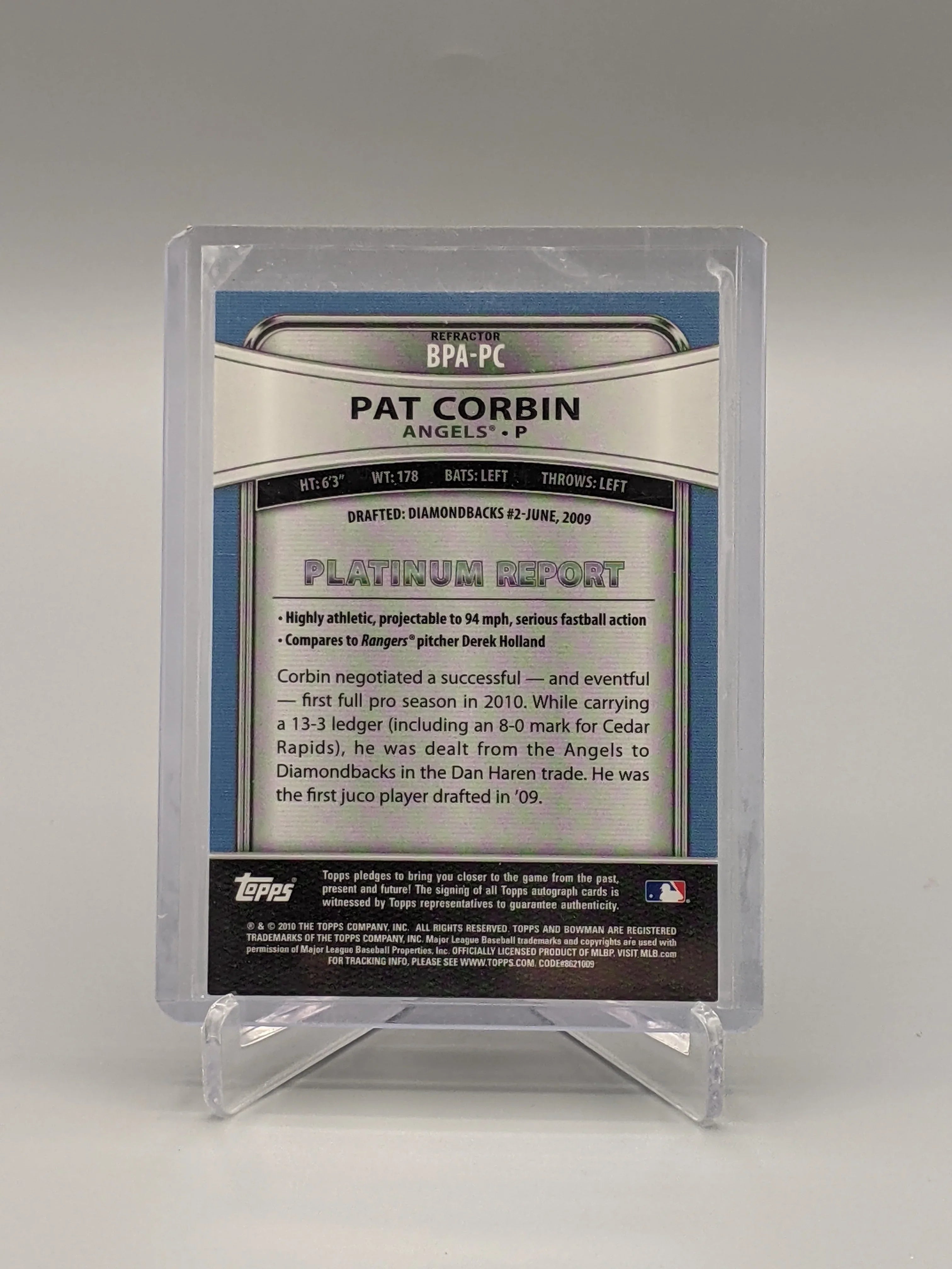 2010 Bowman Platinum Refractor Pat Corbin Angels