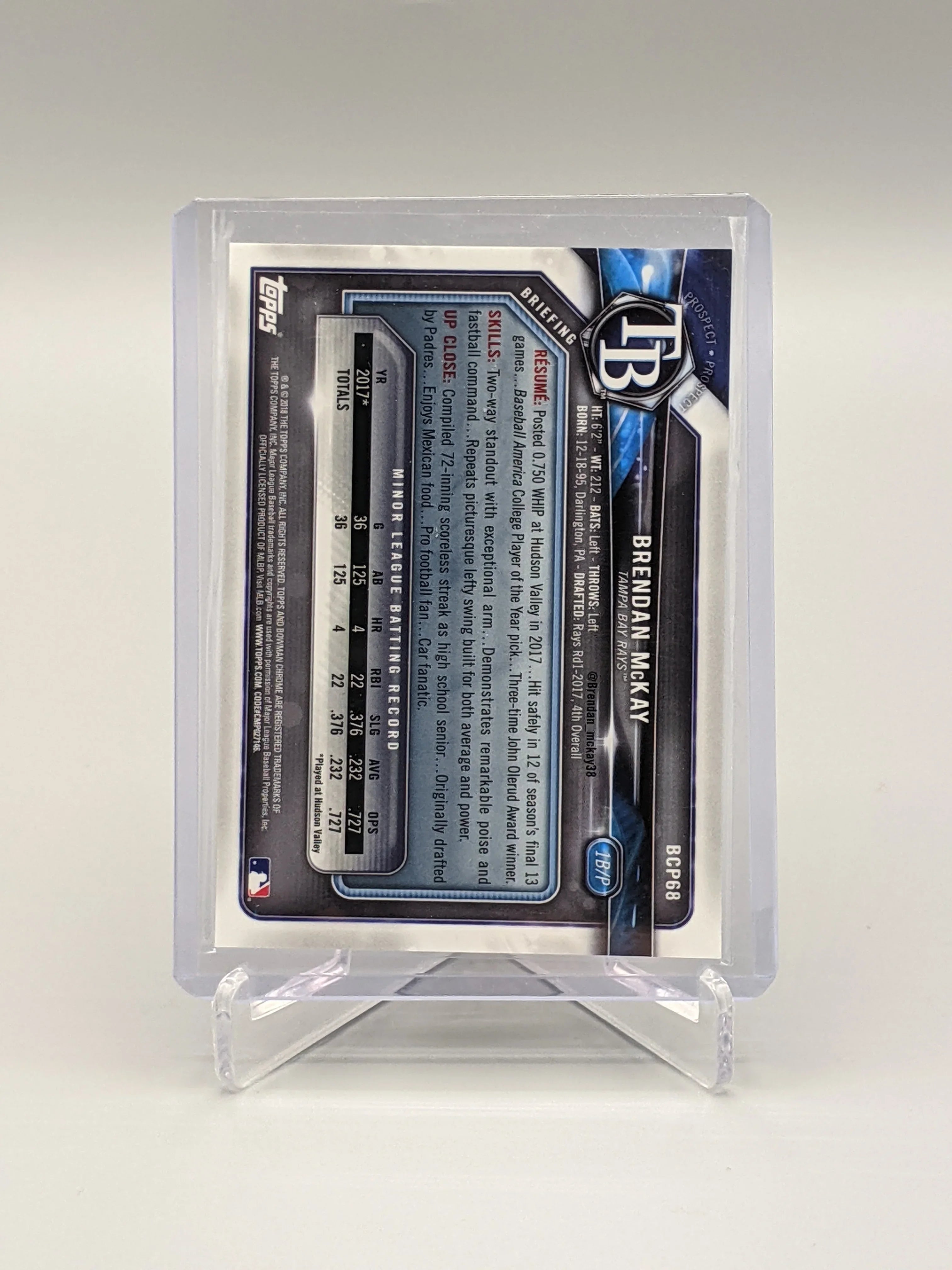 2018 Bowman Chrome Blue Brendan McKay Rays