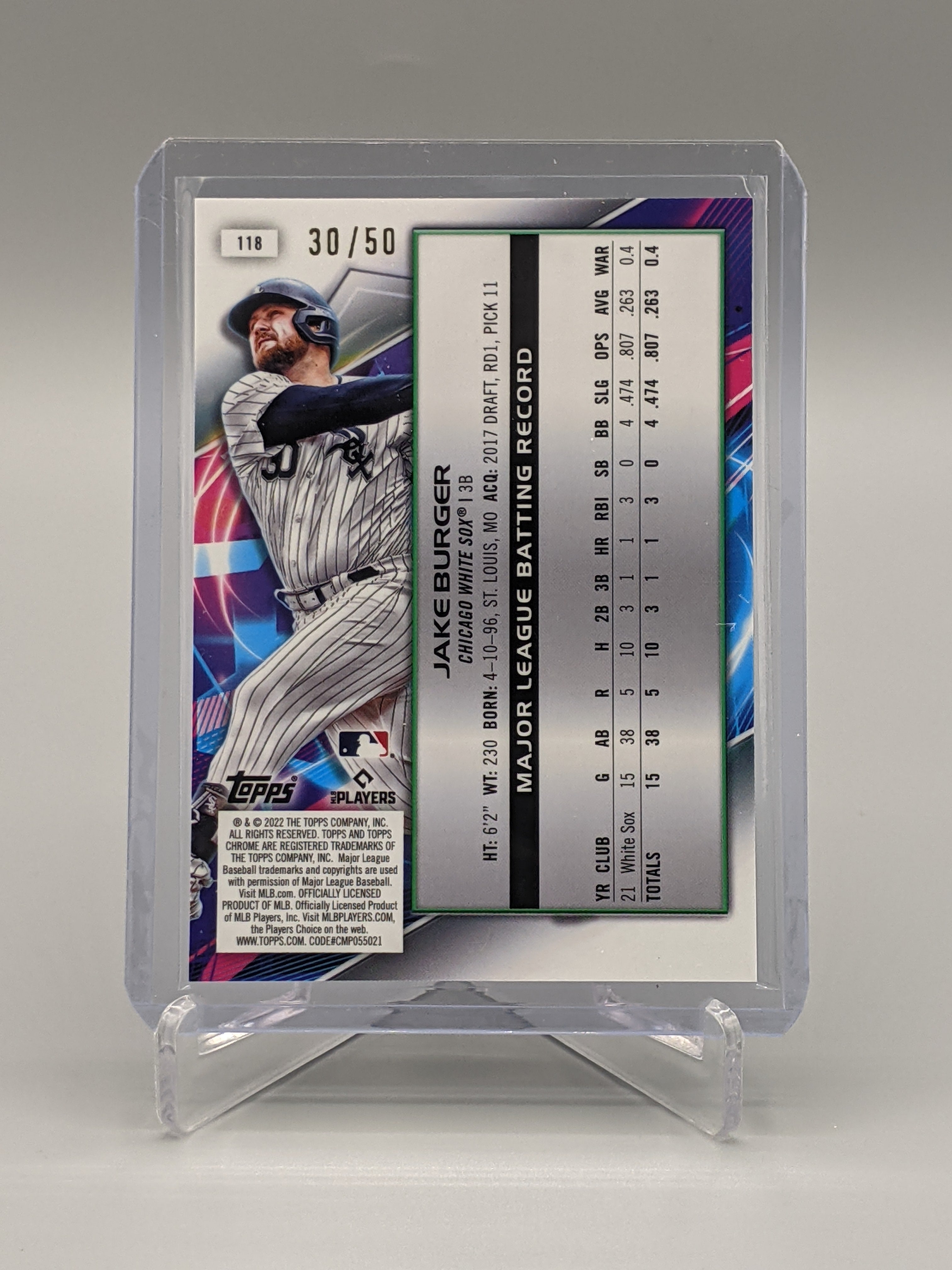 2022 Topps Chrome Cosmic Interstellar Gold Refractor #118 Jake Burger RC #/50 White Sox