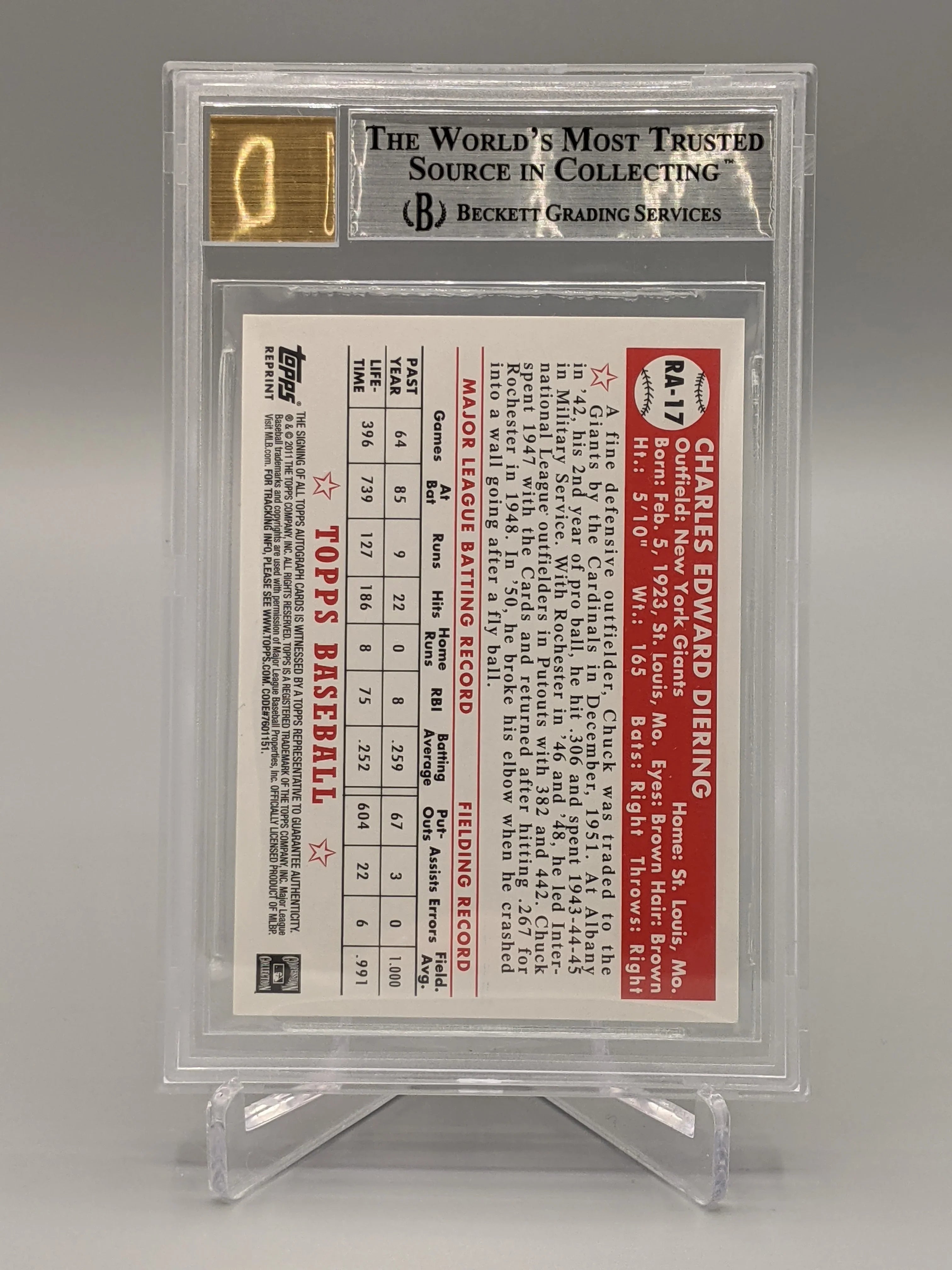 2011 Topps Black Diamond Redemption Auto #RA17 Chuck Diering #/60 Giants