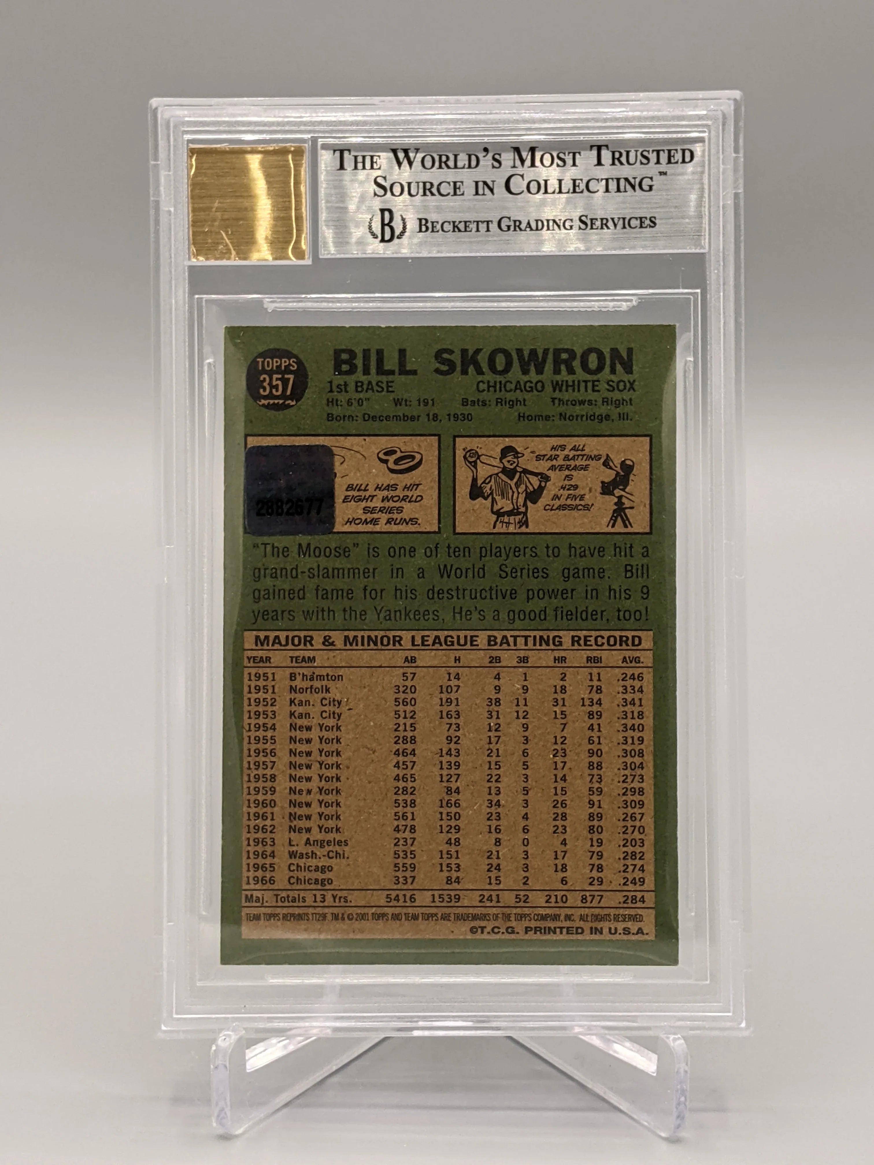 2001 Topps Legends Auto #TT29F Bill Skowron BGS 9 White Sox