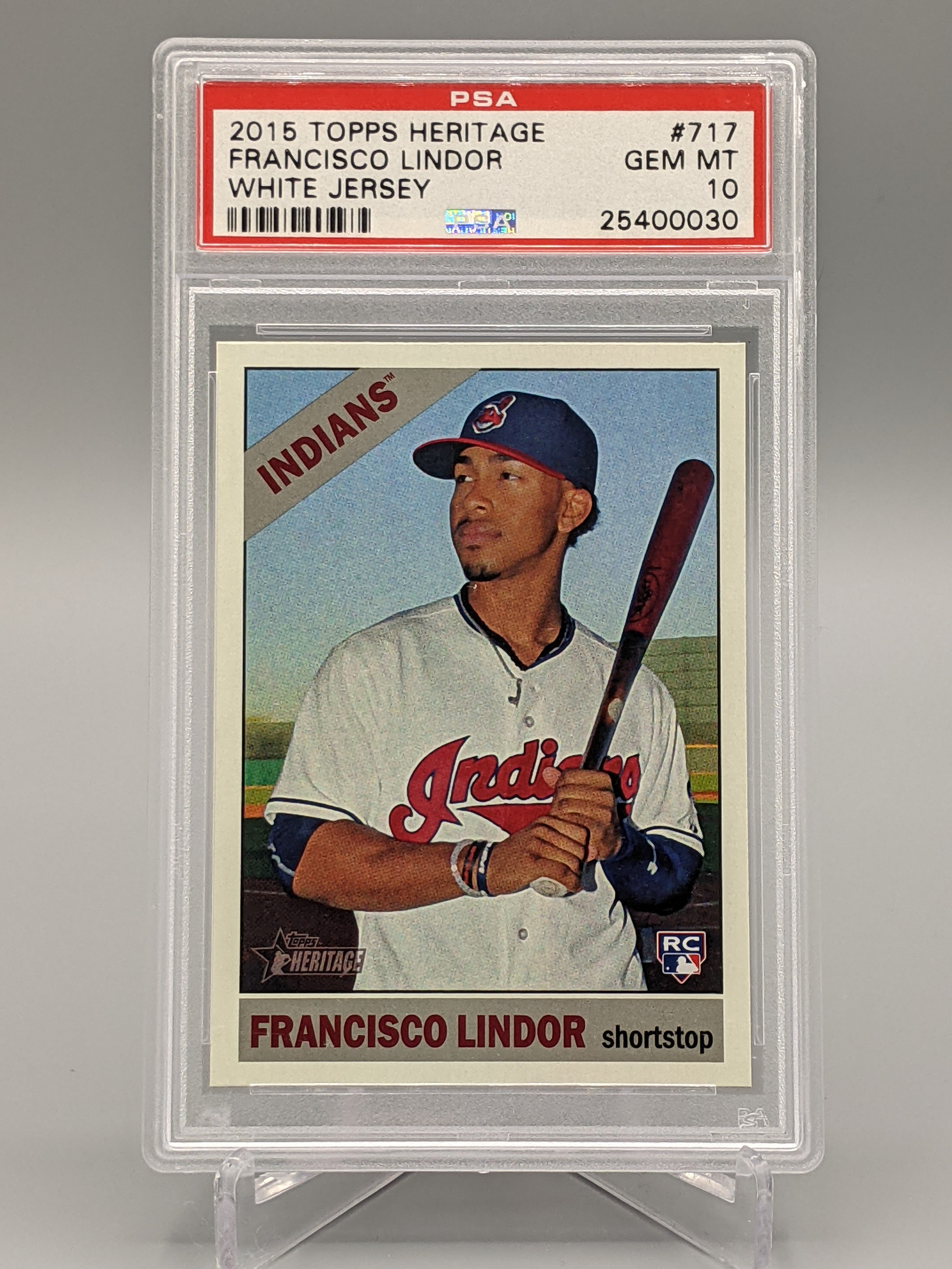 2015 Topps Heritage #717 Francisco Lindor RC White Jersey PSA 10 (BD) –  Chief Wahoo Sportscards
