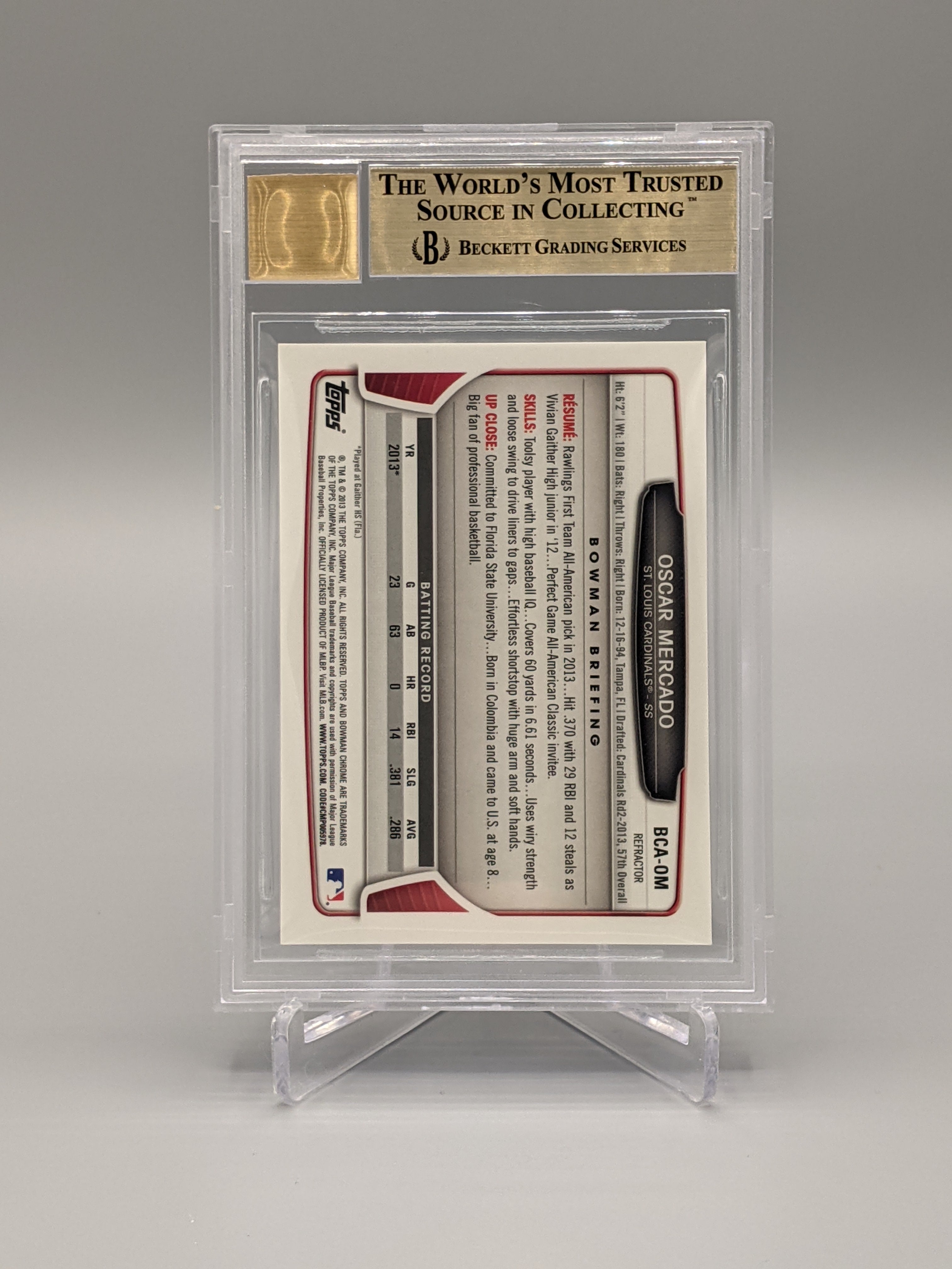 2013 Bowman Draft Chrome Refractor #BCA-OM Oscar Mercado BGS 9.5 Indians (BD)