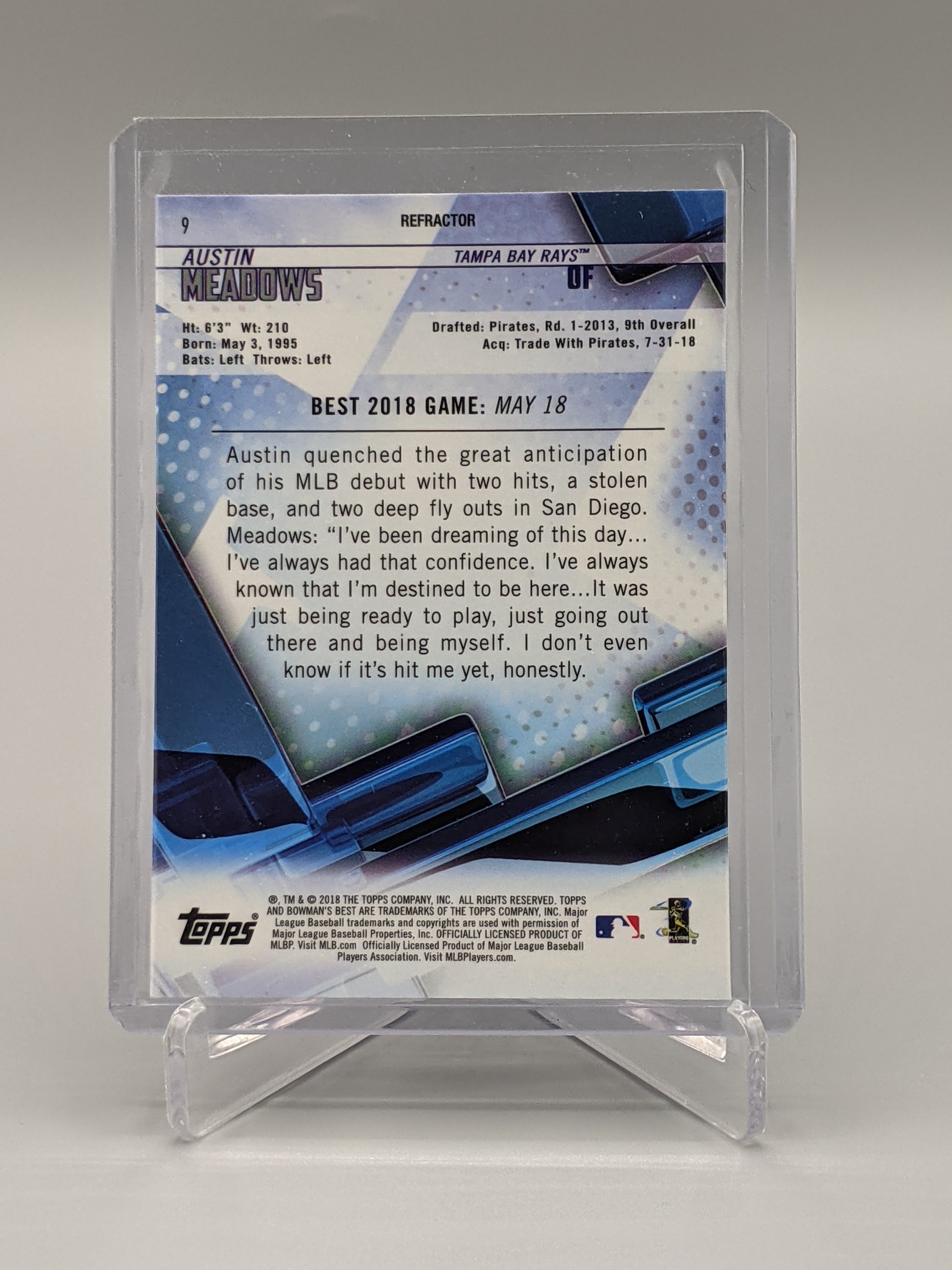 2018 Bowman Best Refractor #9 Austin Meadows RC Rays