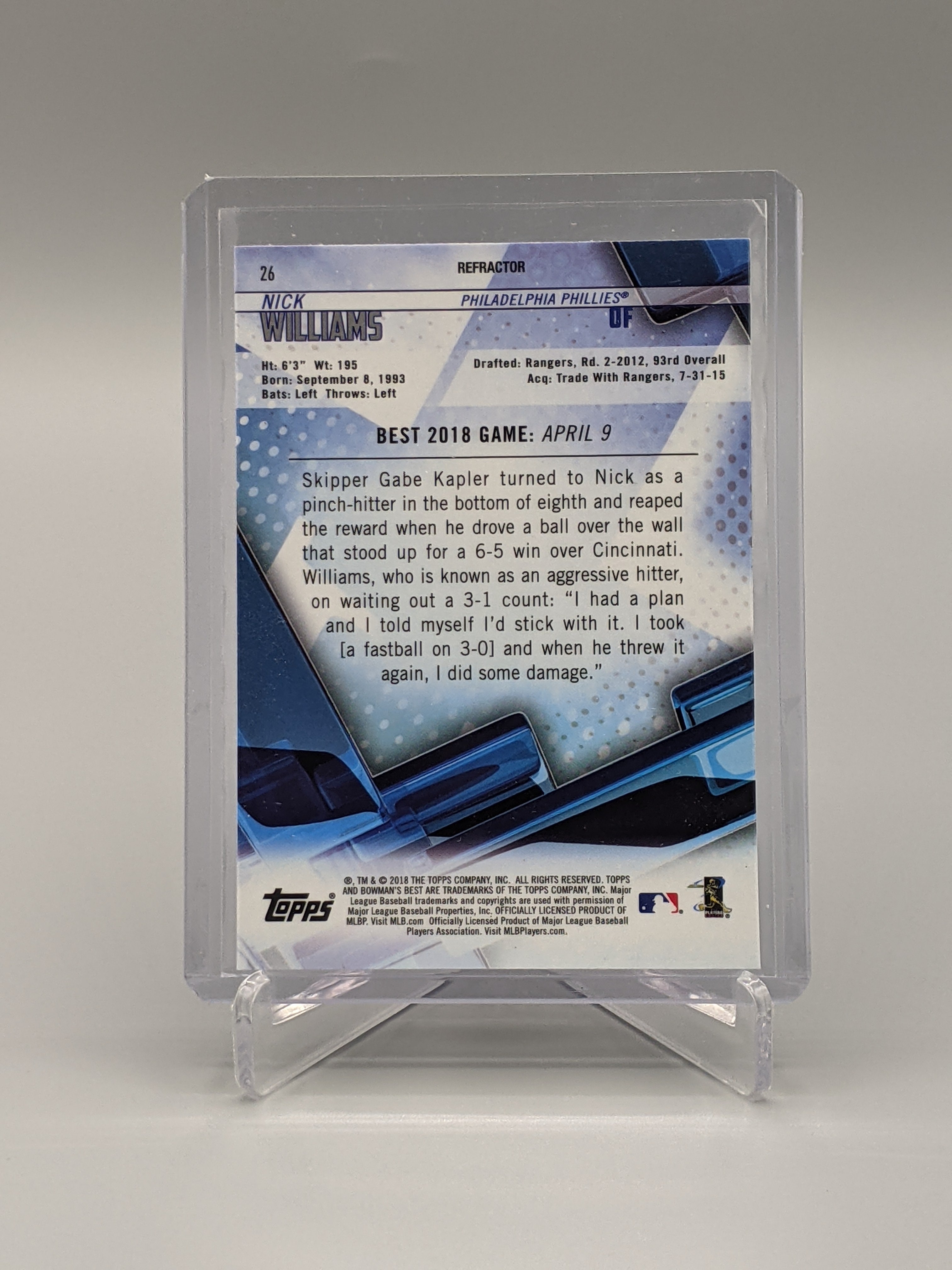 2018 Bowman Best Refractor #26 Nick Williams RC Phillies