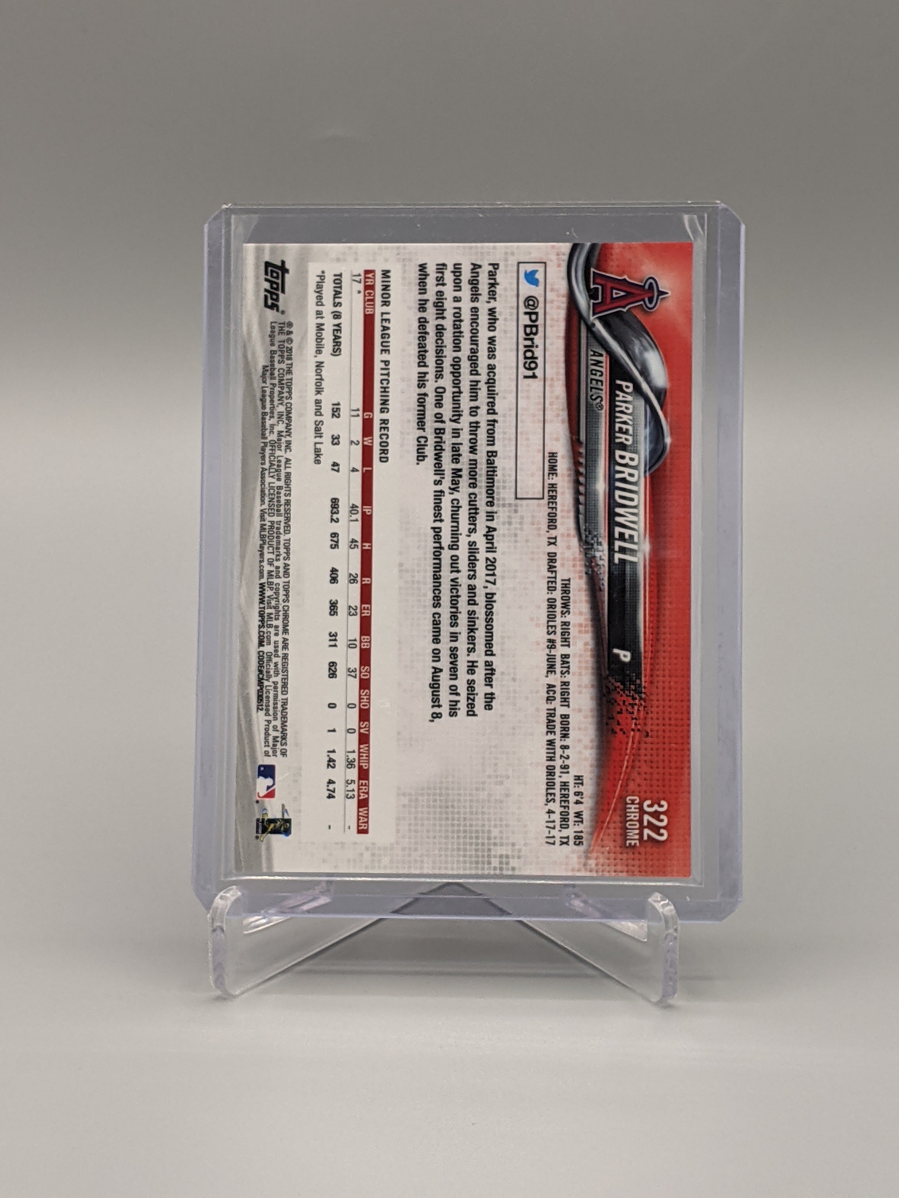 2018 Topps Chrome Sapphire #322 Parker Bridwell RC Angels