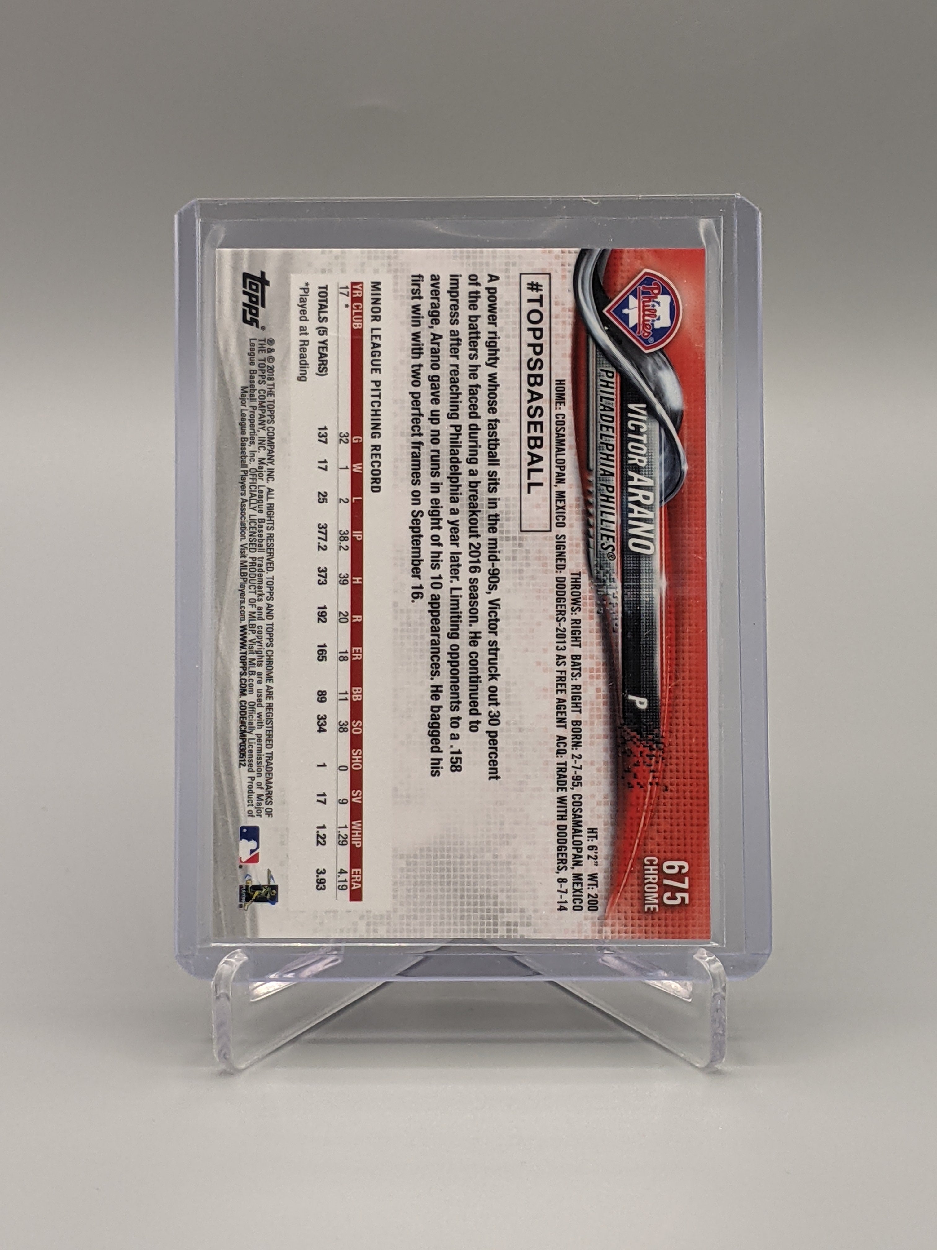 2018 Topps Chrome Sapphire #675 Victor Arano RC Phillies