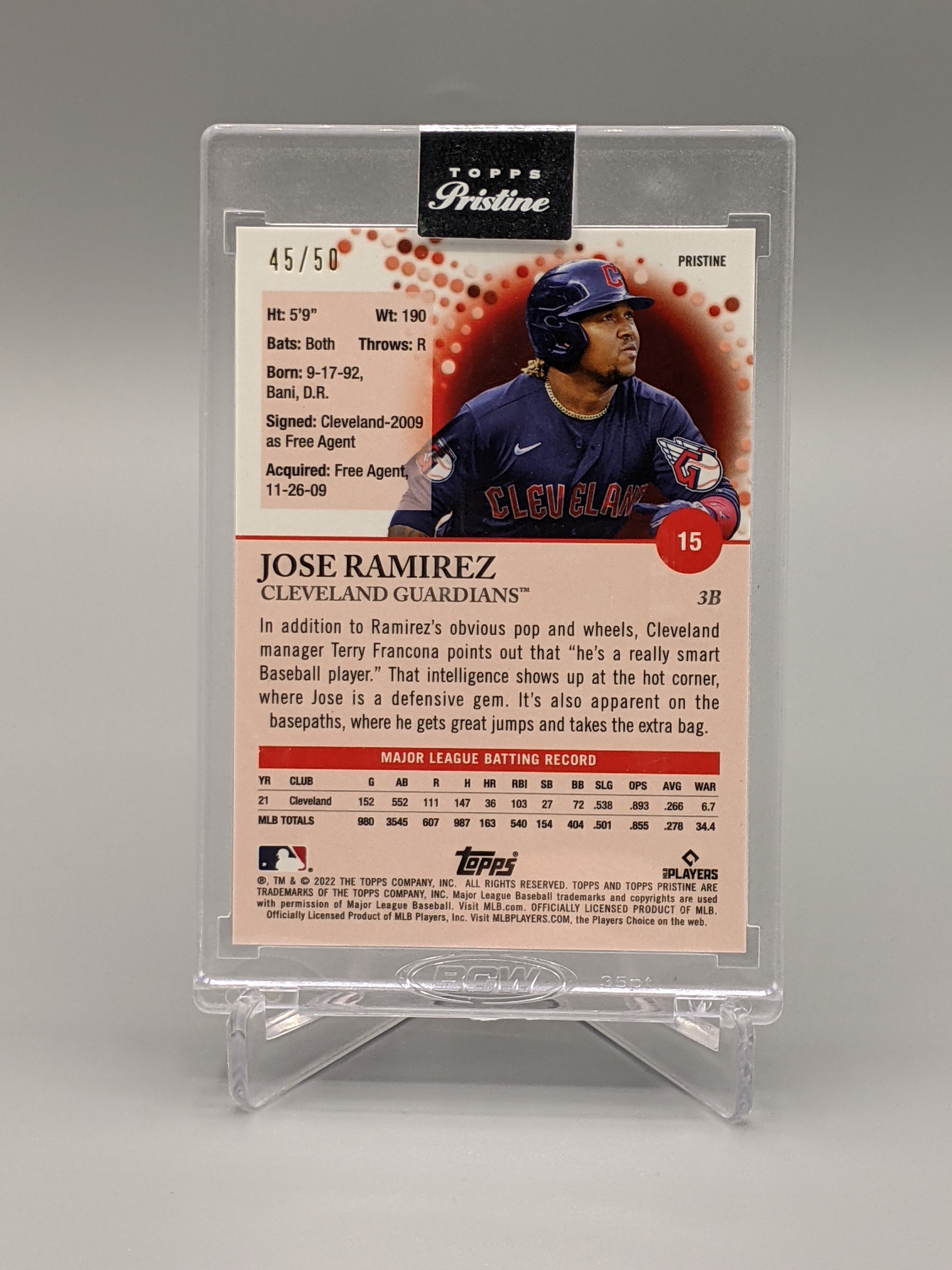 2022 Topps Pristine Encased Gold #15 Jose Ramirez #/50 Guardians