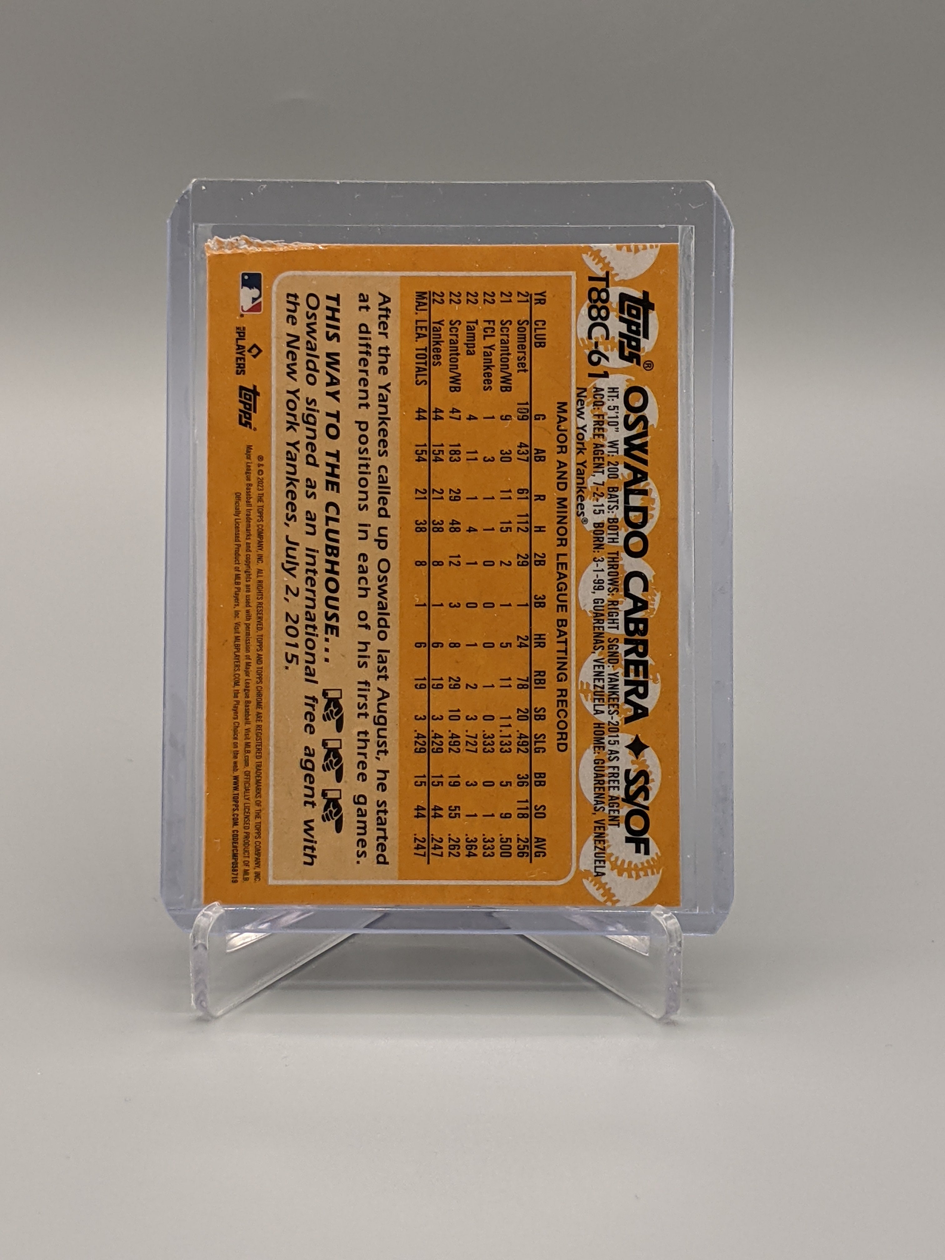 2023 Topps Silver Pack Refractor #T88C-61 Oswaldo Cabrera RC Yankees *(Factory Crimp)