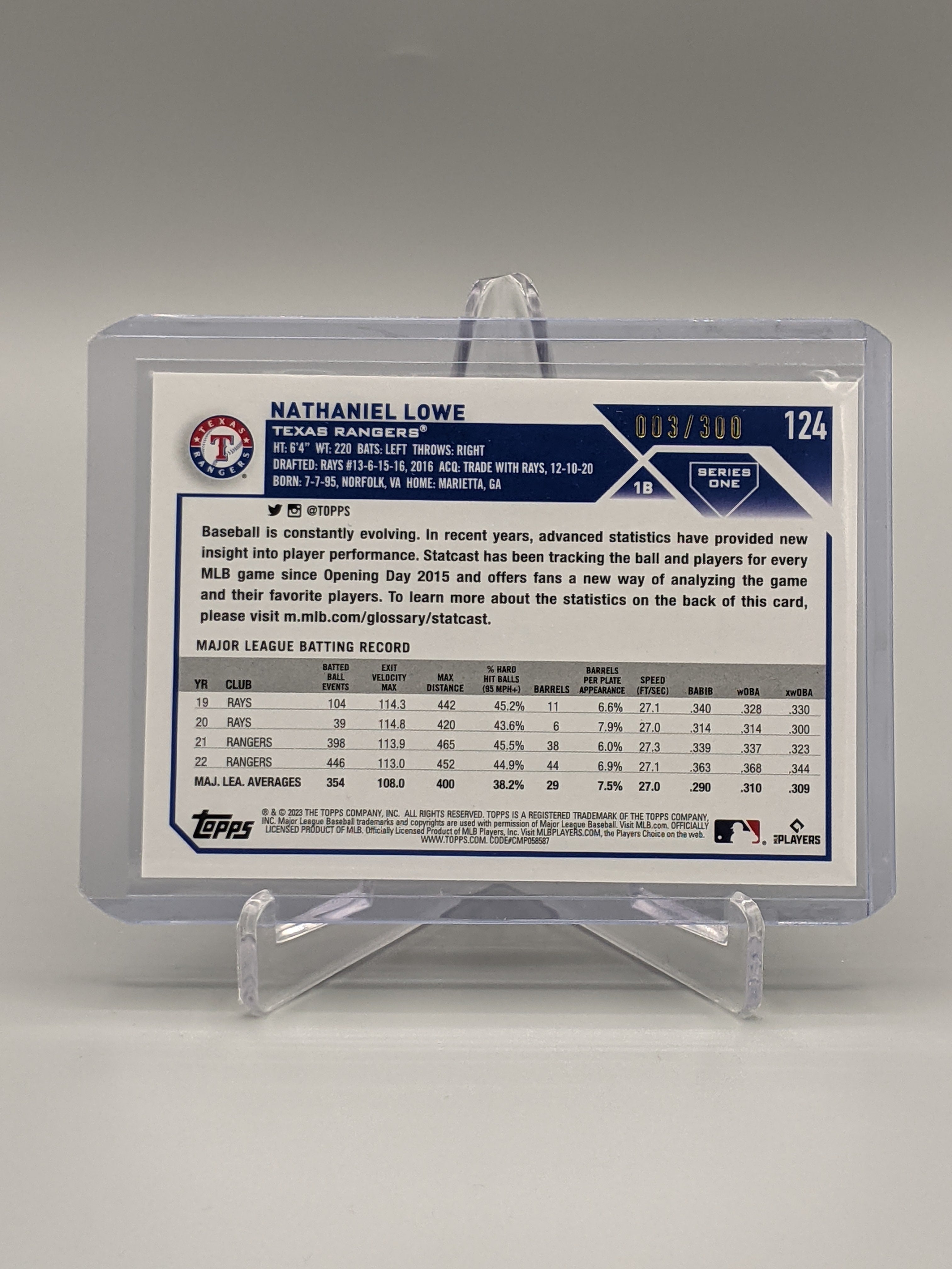 2023 Topps Advanced Statistics #124 Nathaniel Lowe #/300 Rangers