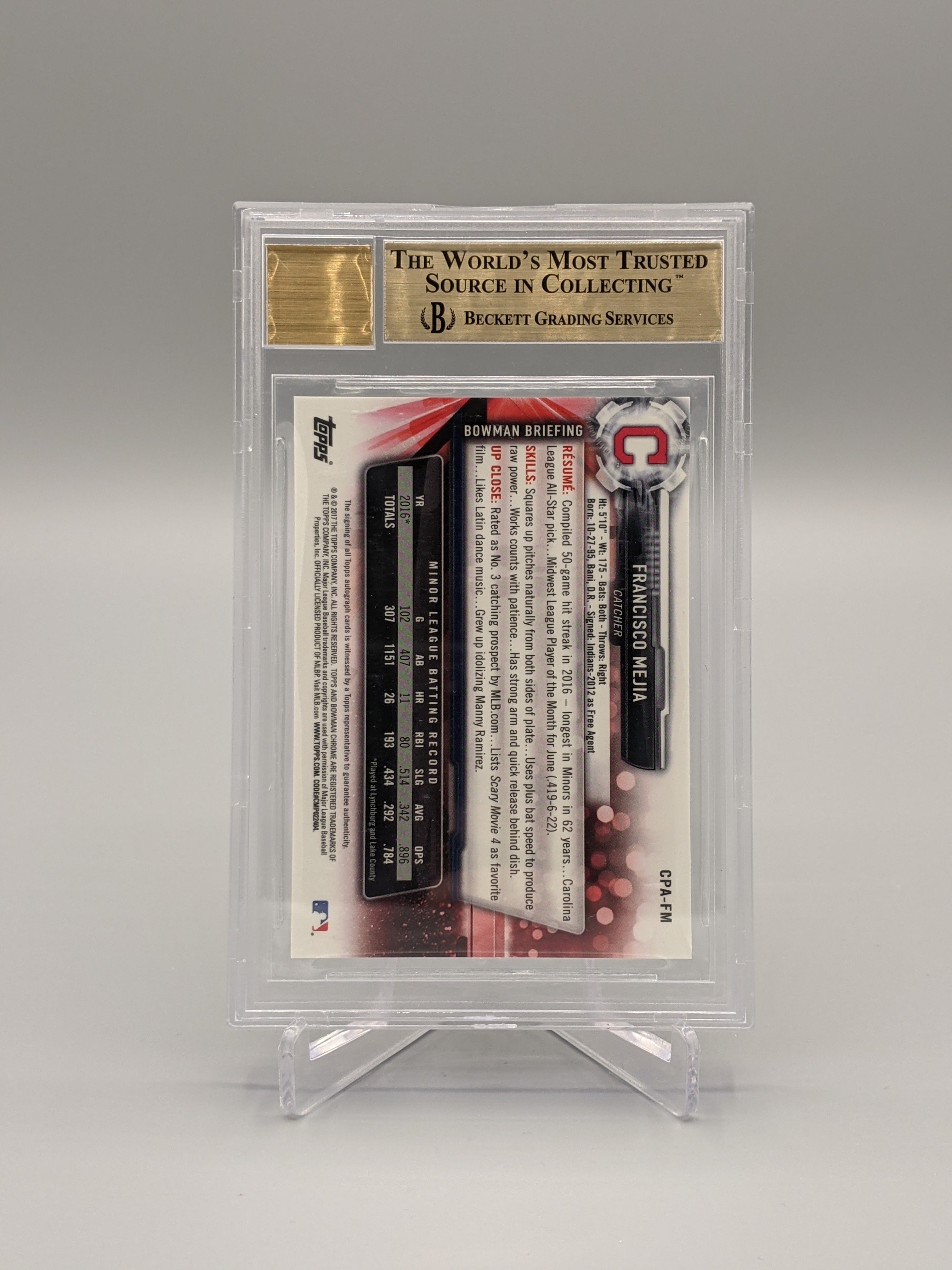 2017 Bowman Chrome Prospects Auto #CPA-FM Francisco Mejia BGS 9.5 Indians