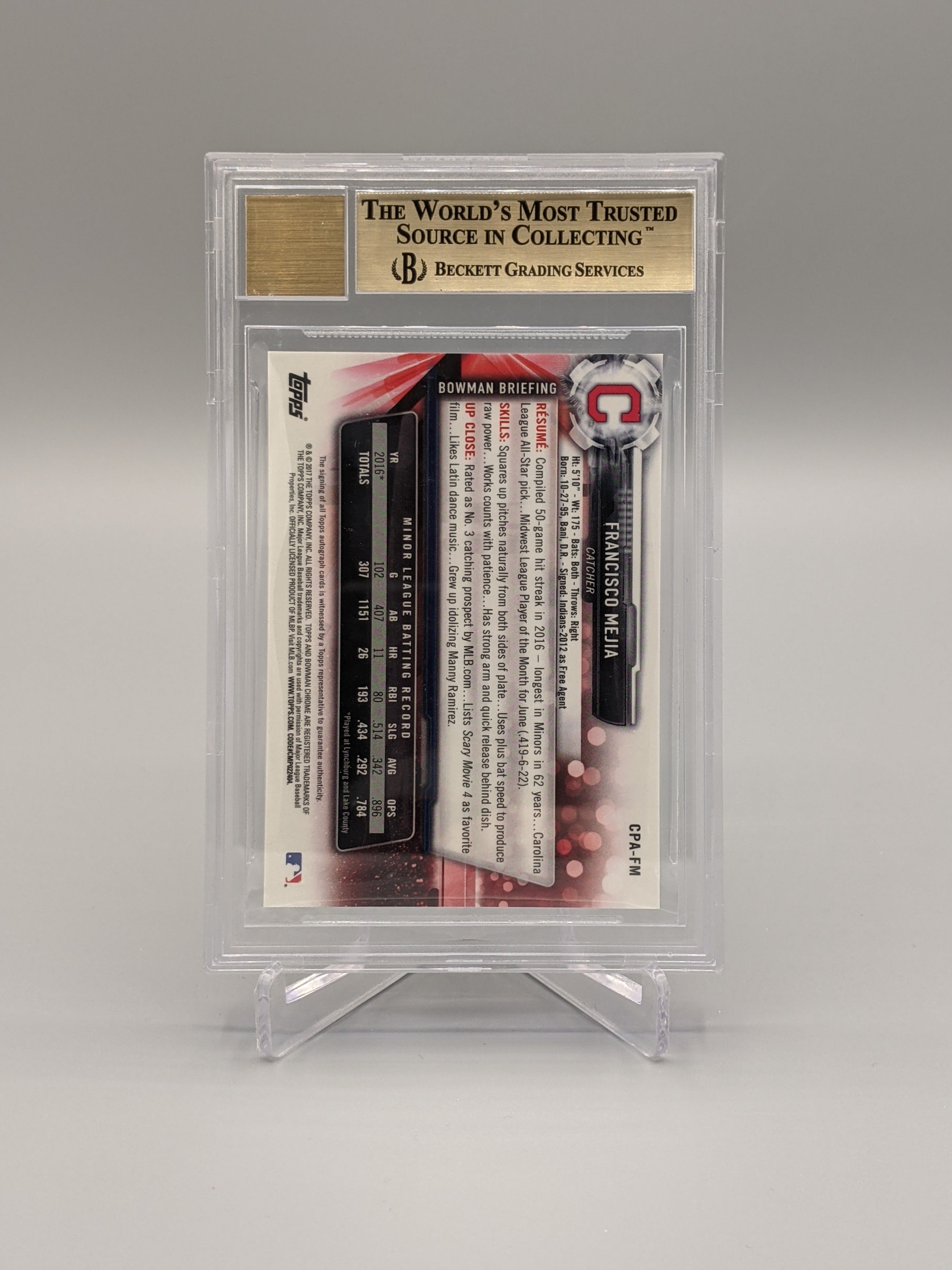 2017 Bowman Chrome Prospects Auto #CPA-FM Francisco Mejia BGS 9.5 Indians (BD)