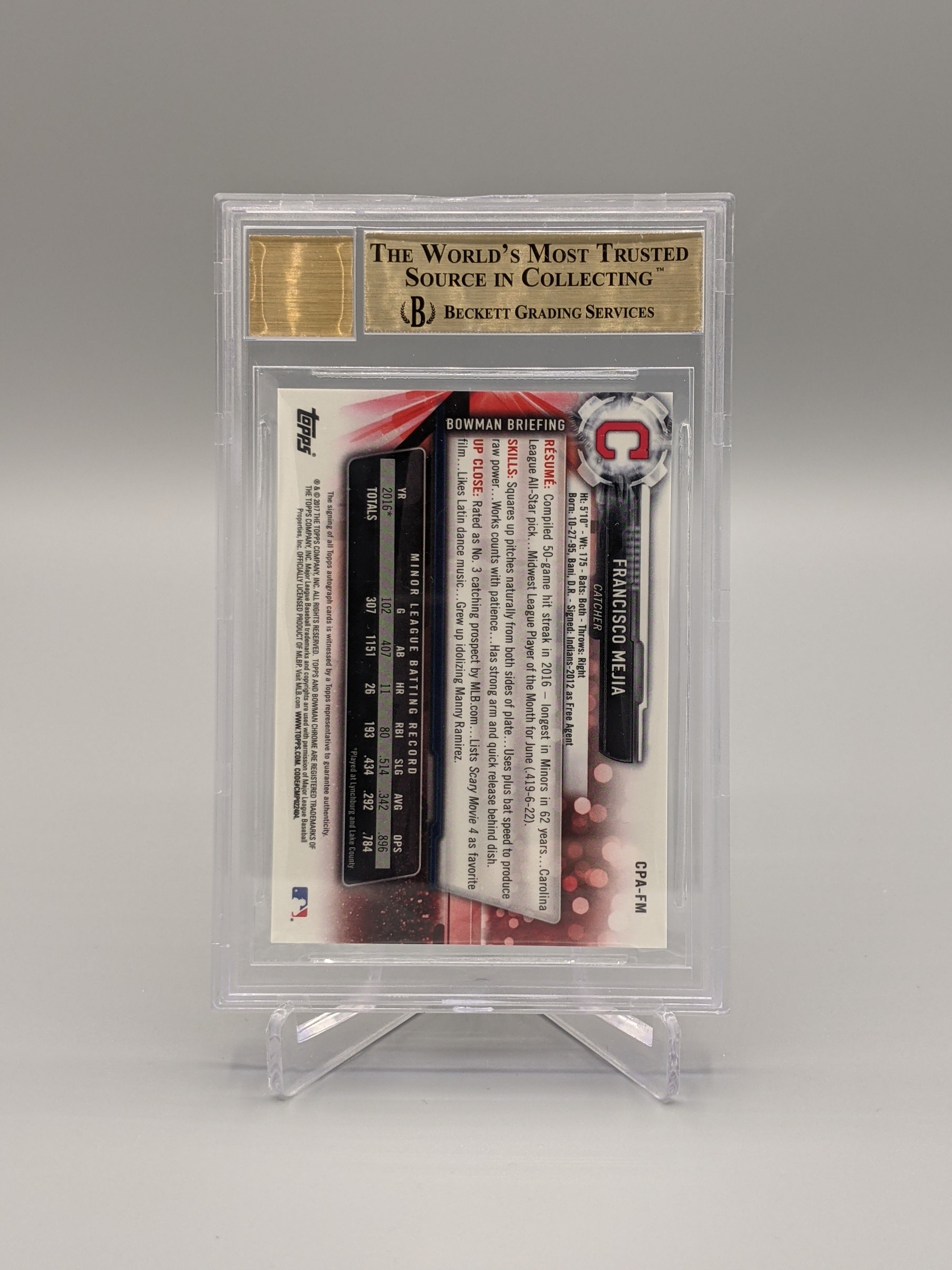 2017 Bowman Chrome Prospects Auto #CPA-FM Francisco Mejia BGS 9.5 Indians (BD)