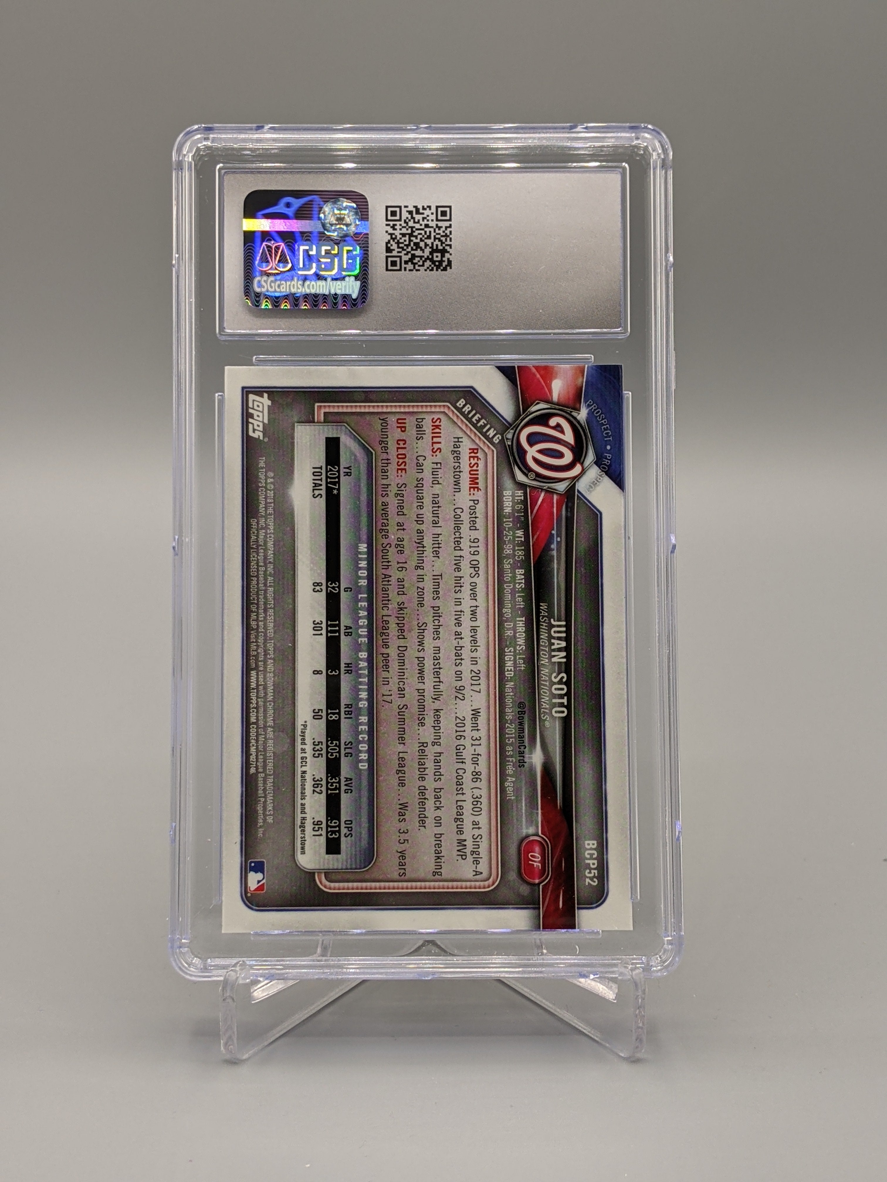 2018 Bowman Chrome Prospects #BCP52 Juan Soto CSG 10 Nationals