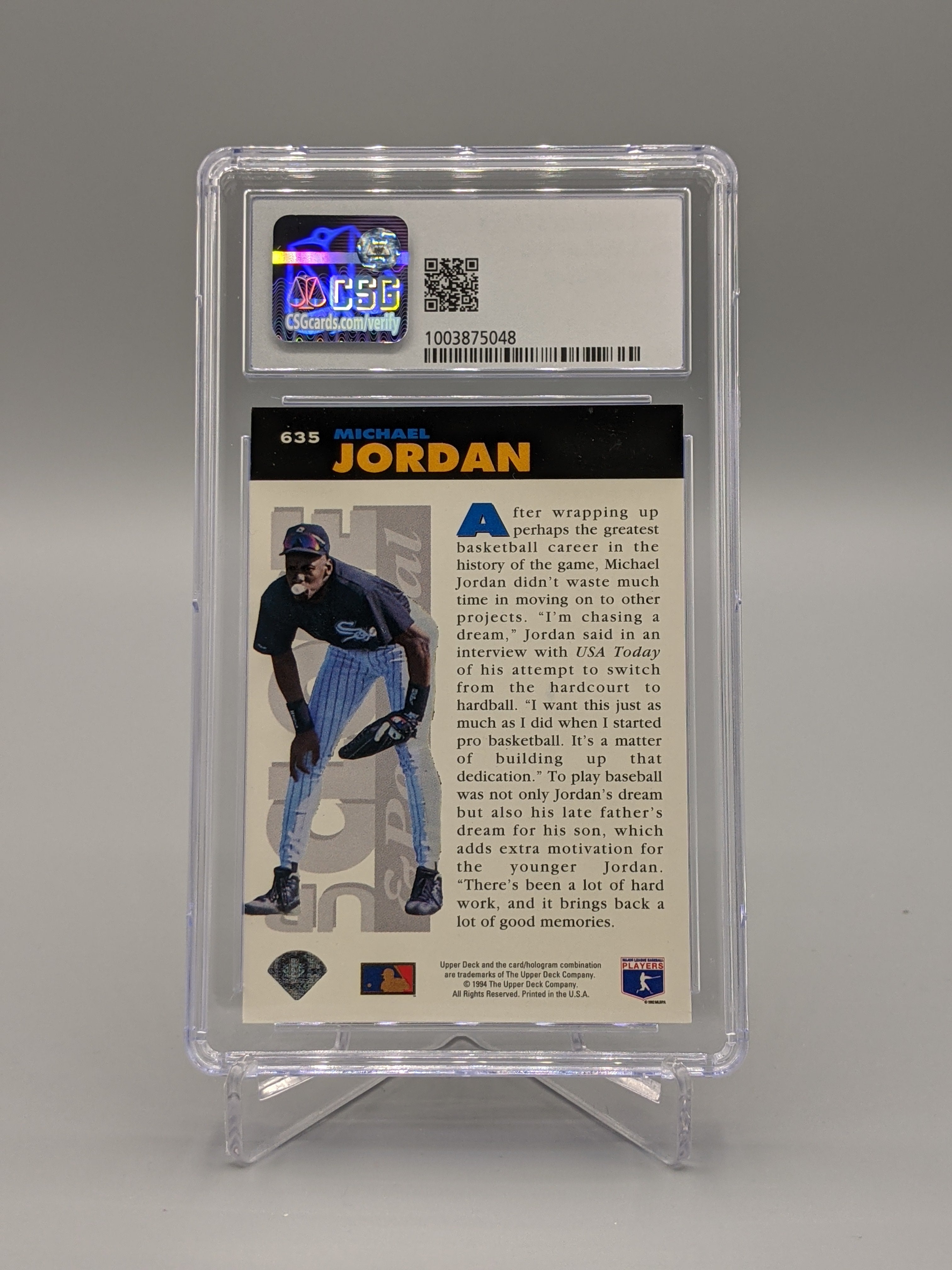 1994 Collector's Choice #635 Michael Jordan Silver Signature CSG 8.5 White Sox