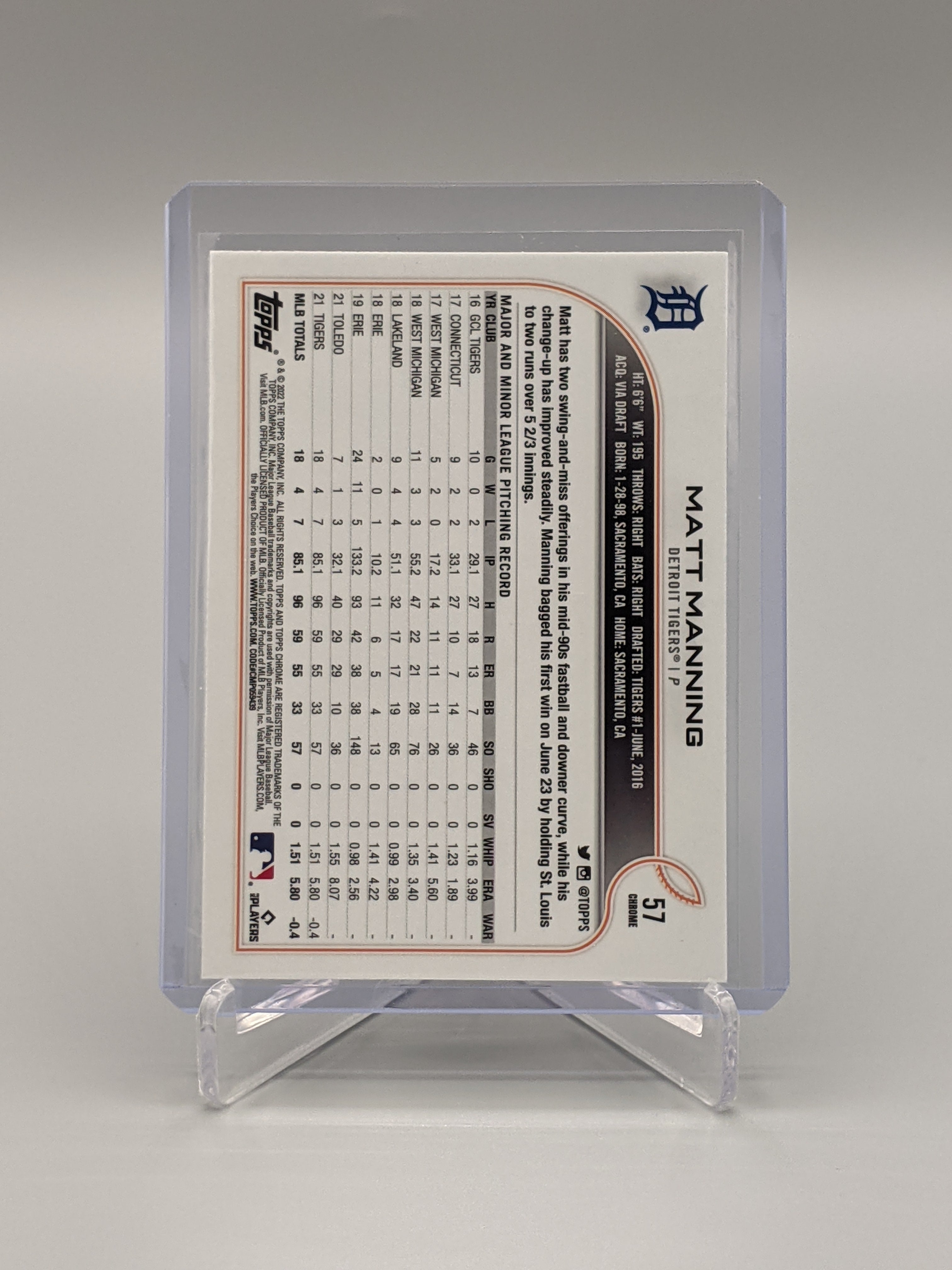 2022 Topps Chrome Sonic Raywave #57 Matt Manning RC Tigers