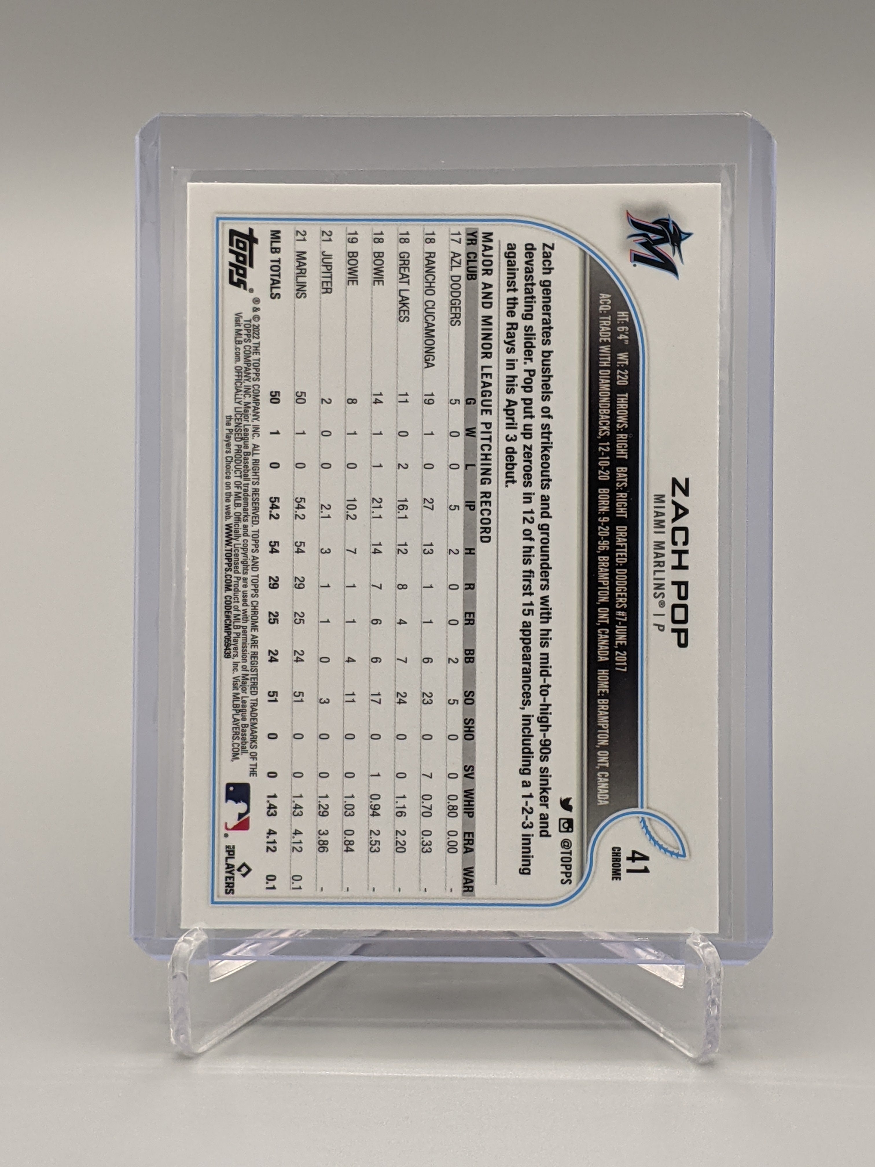2022 Topps Chrome Sonic Raywave #41 Zach Pop RC Marlins