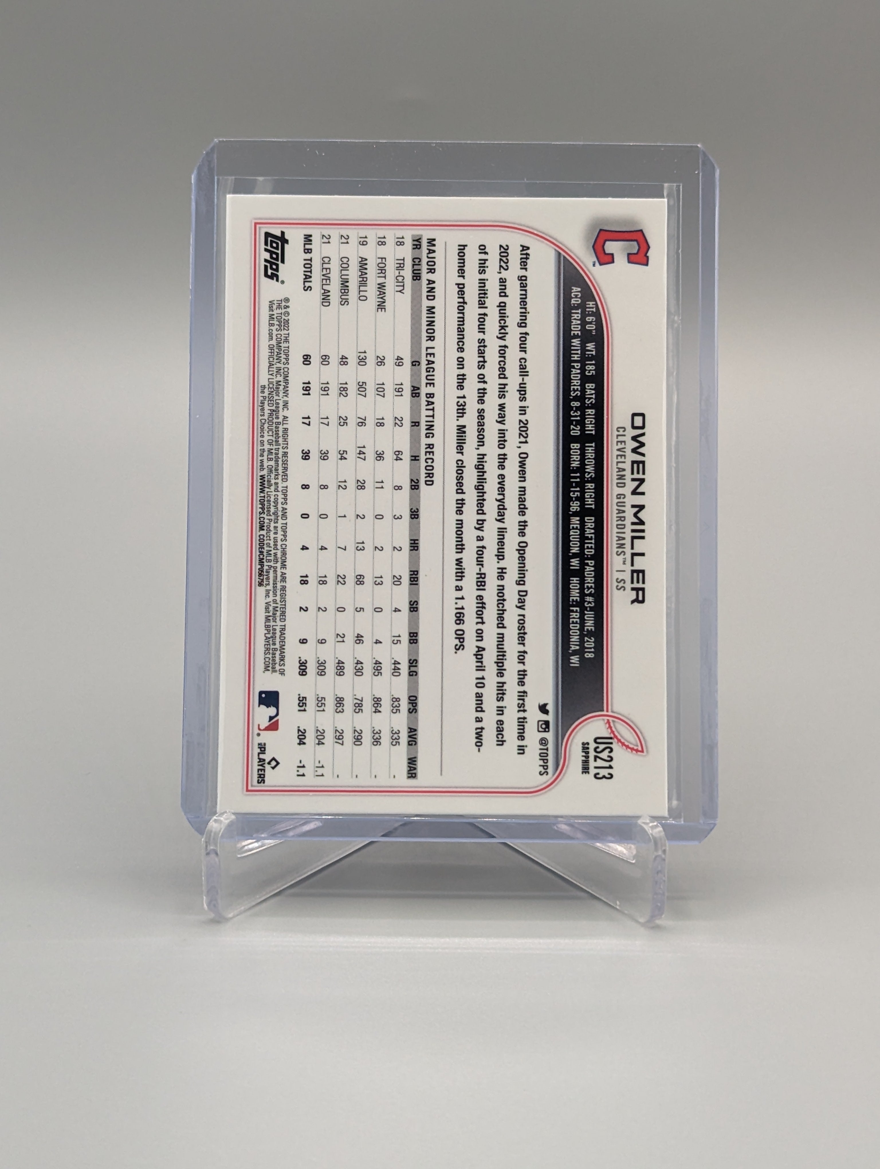 2022 Topps Chrome Update Sapphire #US213 Owen Miller Indians