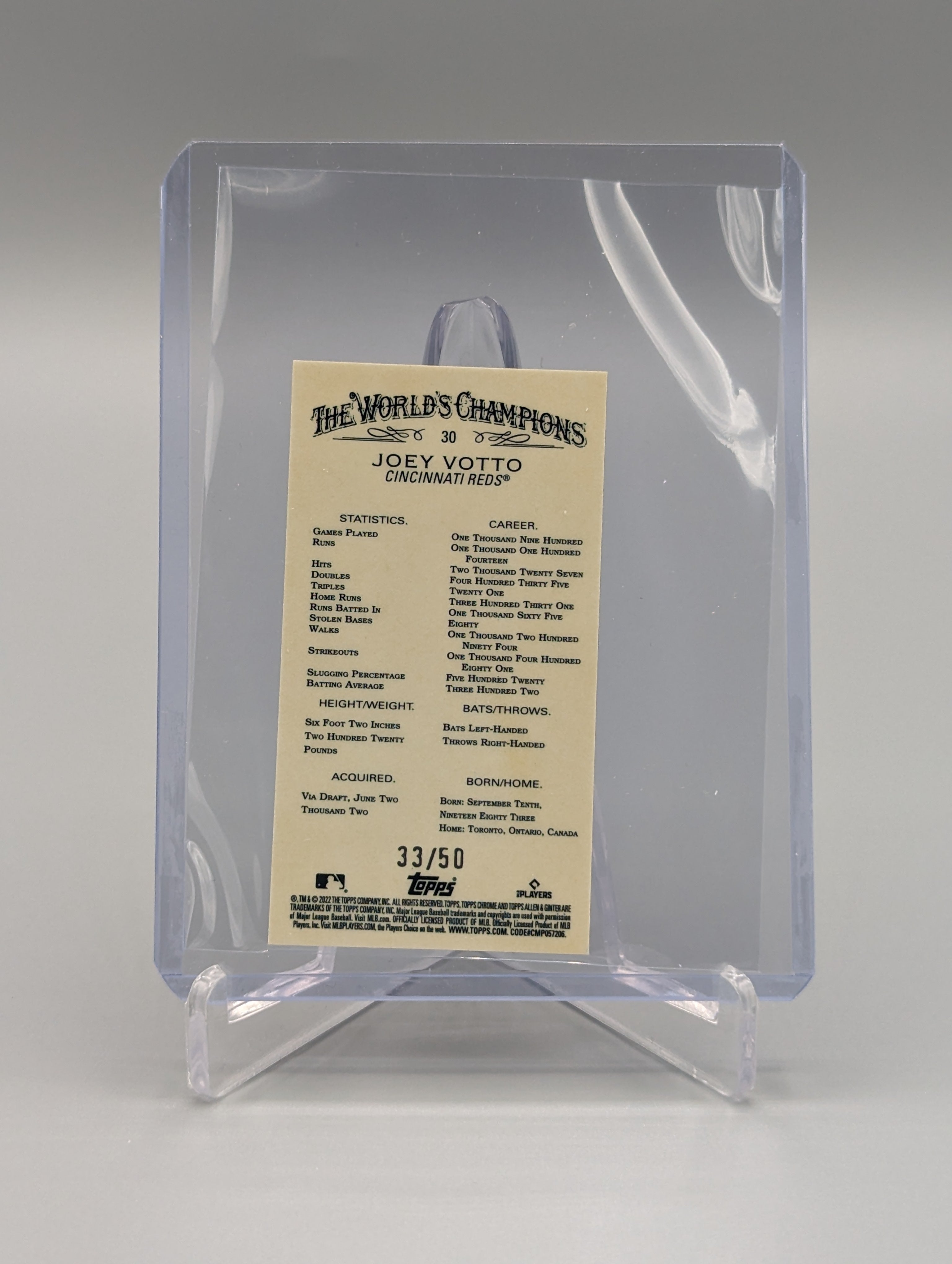 2022 Topps Allen & Ginter Chrome Mini Gold #30 Joey Votto #/50 Reds