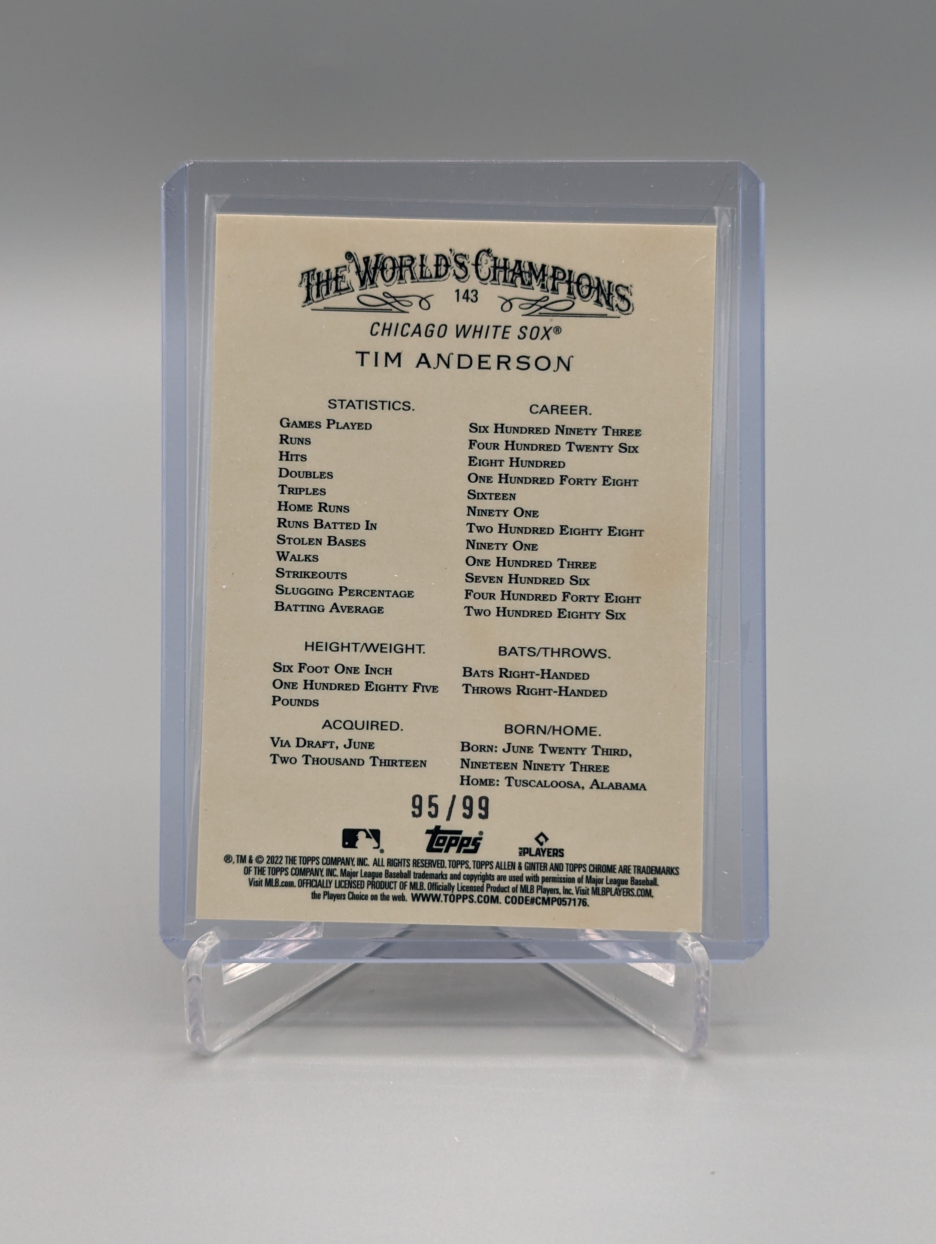 2022 Topps Allen & Ginter Chrome Green Refractor #143 Tim Anderson White Sox #/99