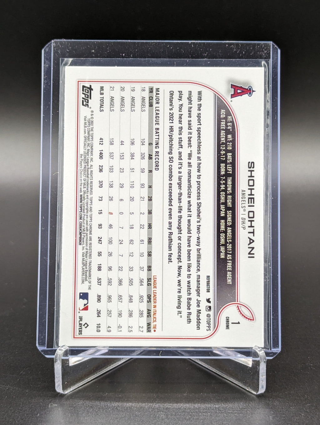 2022 Topps Chrome Refractor #1 Shohei Ohtani Angels