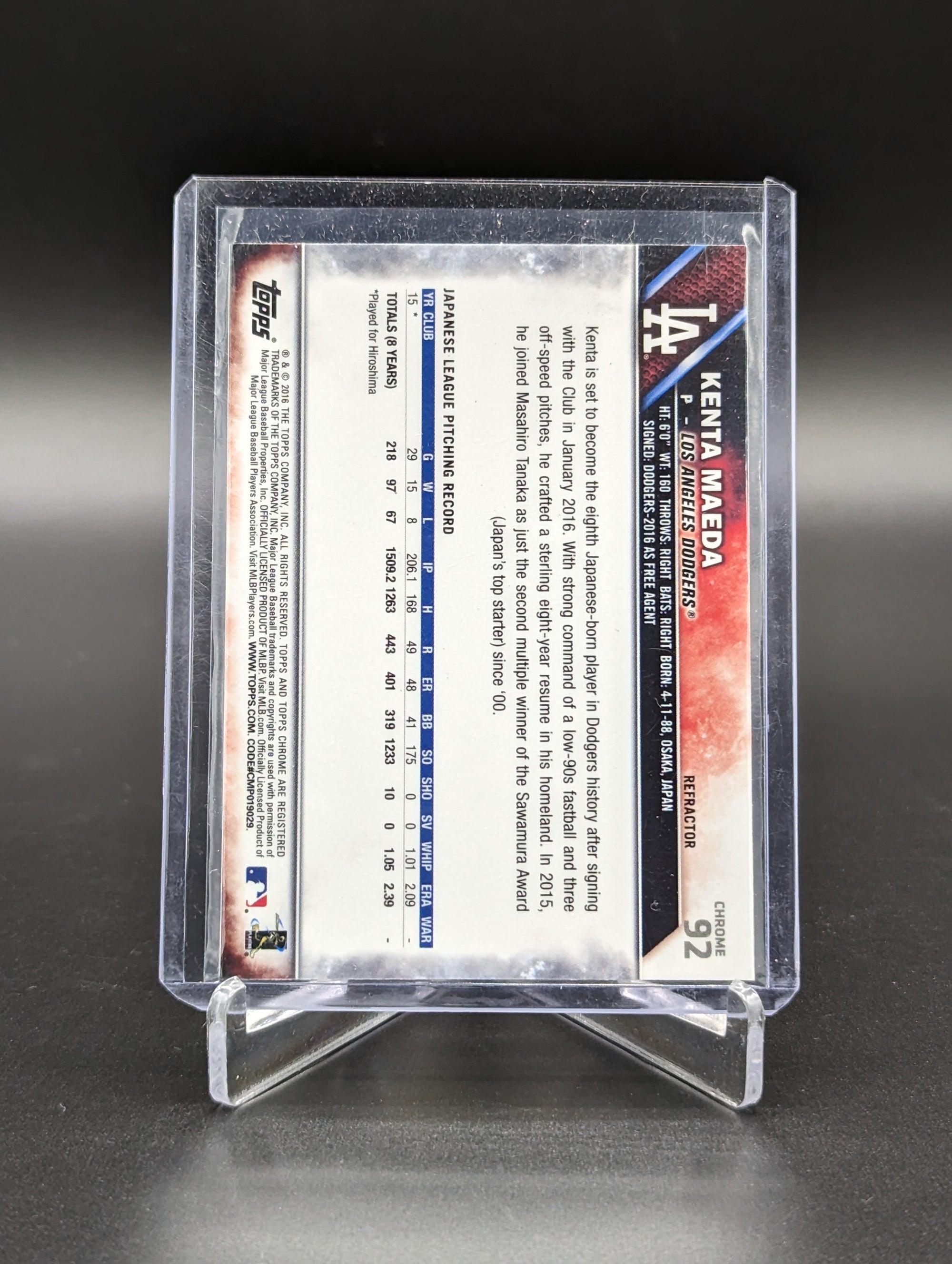 2016 Topps Chrome Refractor SP Photo Variation #92 Kenta Maeda RC Dodgers