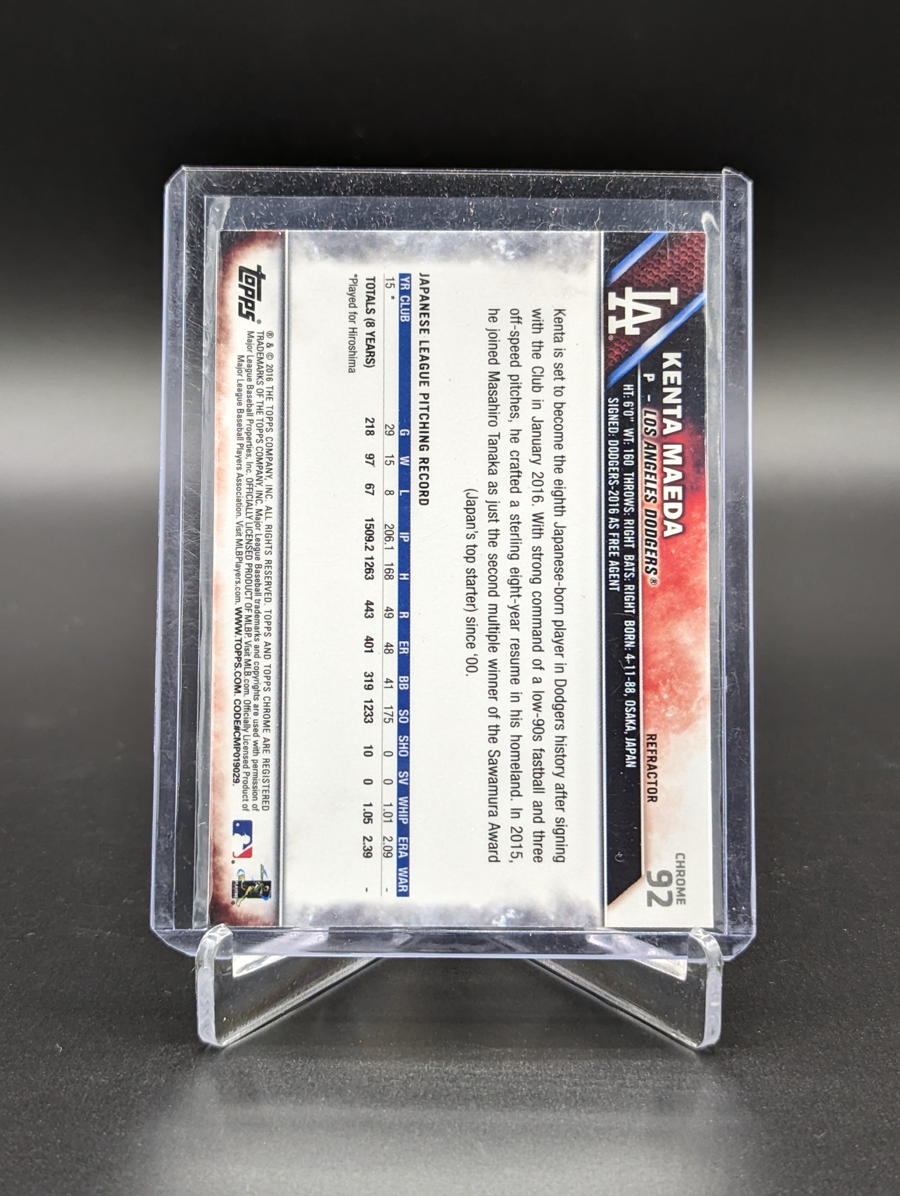 2016 Topps Chrome Refractor SP Photo Variation #92 Kenta Maeda RC Dodgers