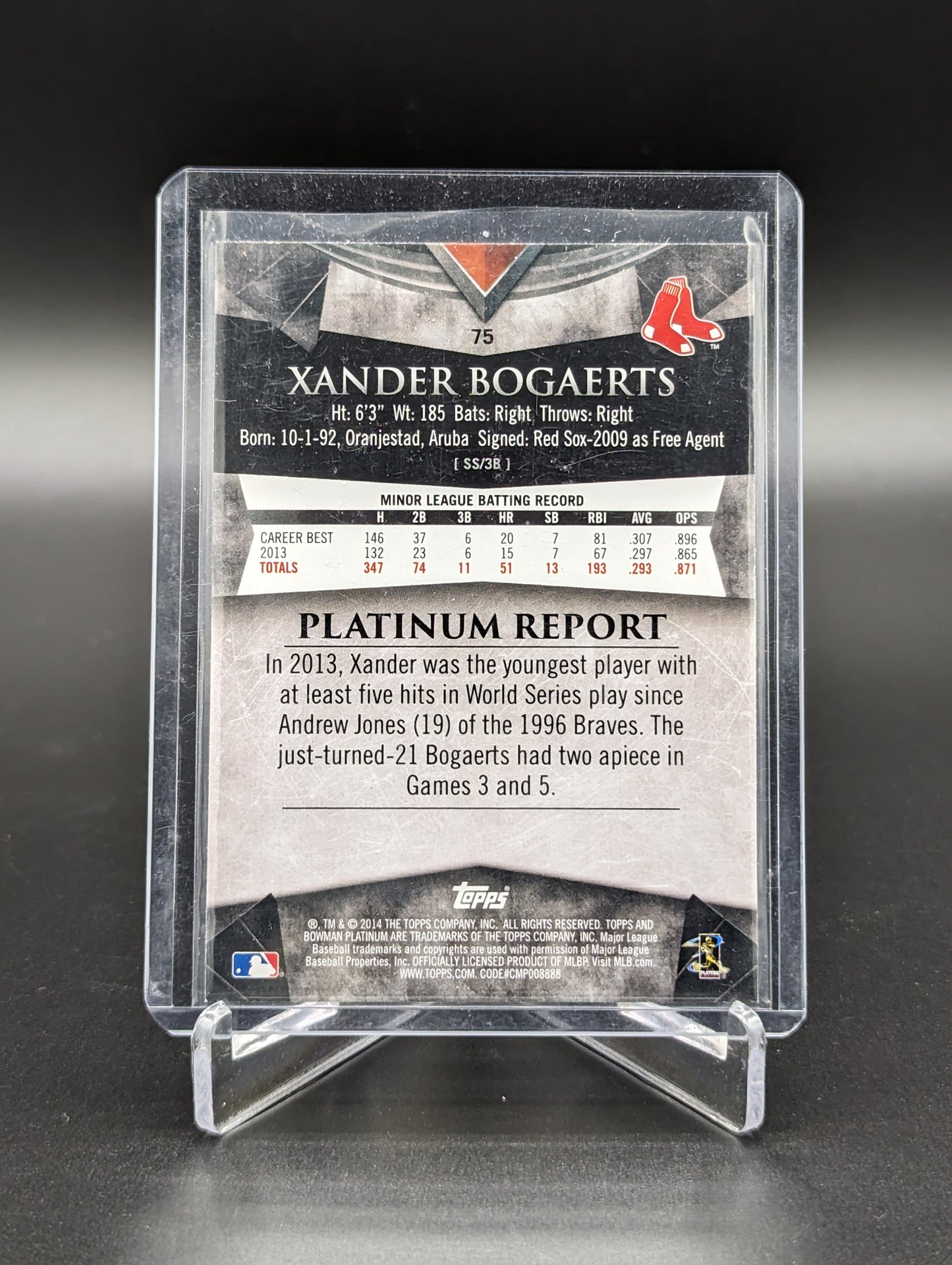 2014 Bowman Platinum Blue Sapphire #75 Xander Bogaerts RC Red Sox
