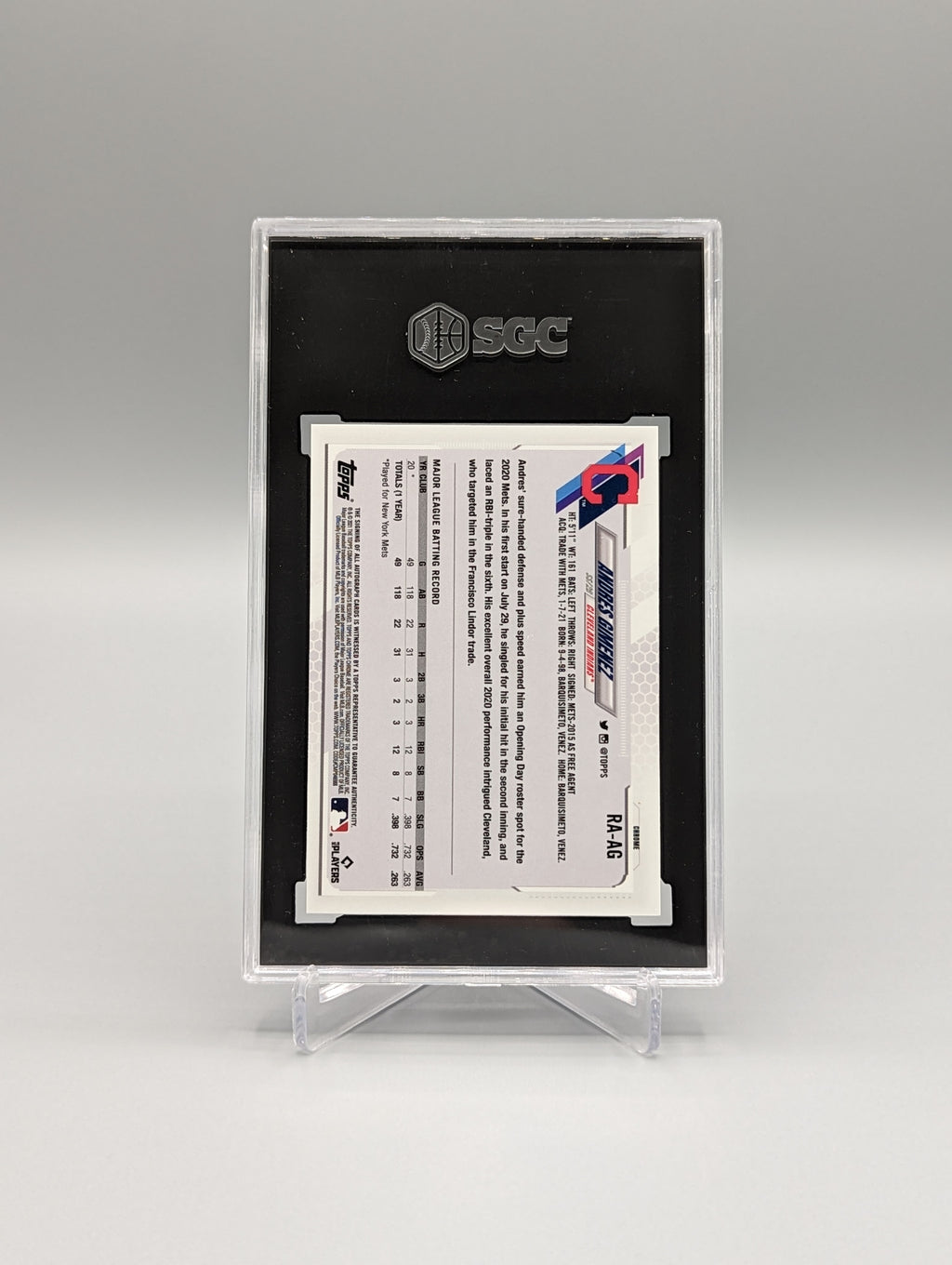 2021 Topps Chrome Sapphire Auto #RA-AG Andres Gimenez SGC 10 Indians