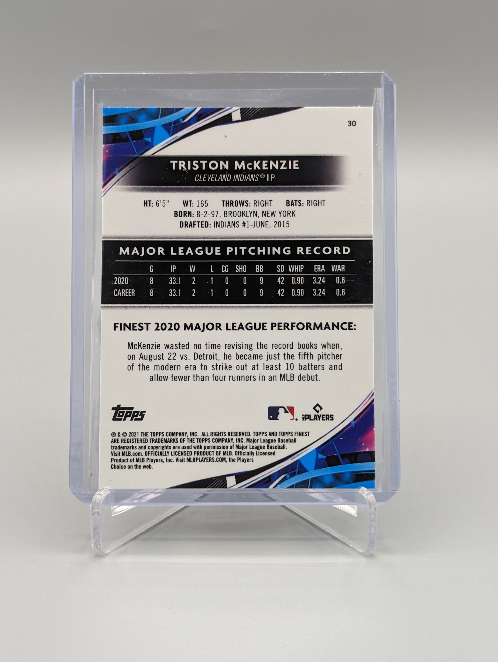 2021 Topps Finest #30 Tristan McKenzie RC Indians