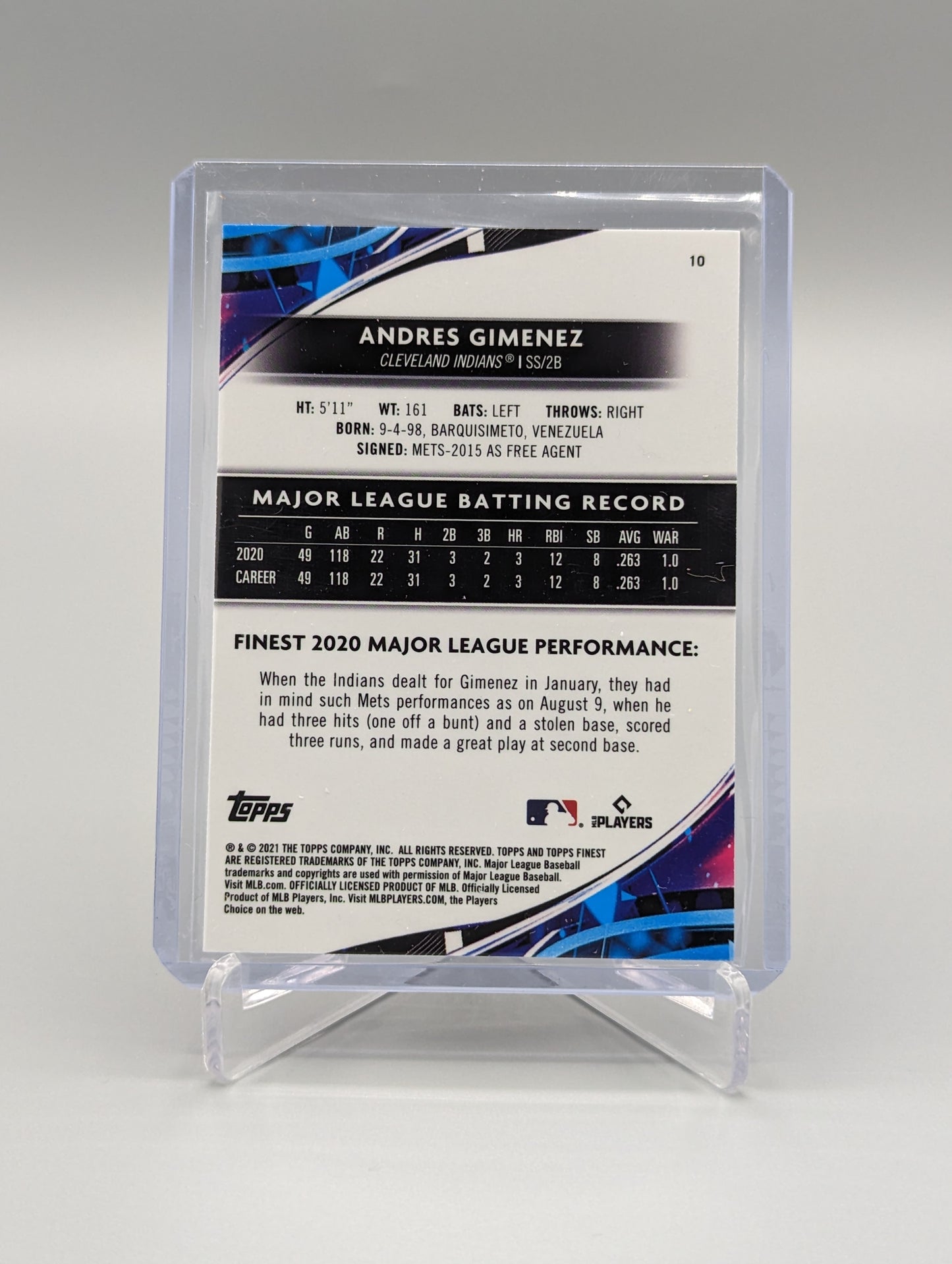 2021 Topps Finest #10 Andres Gimenez RC Indians