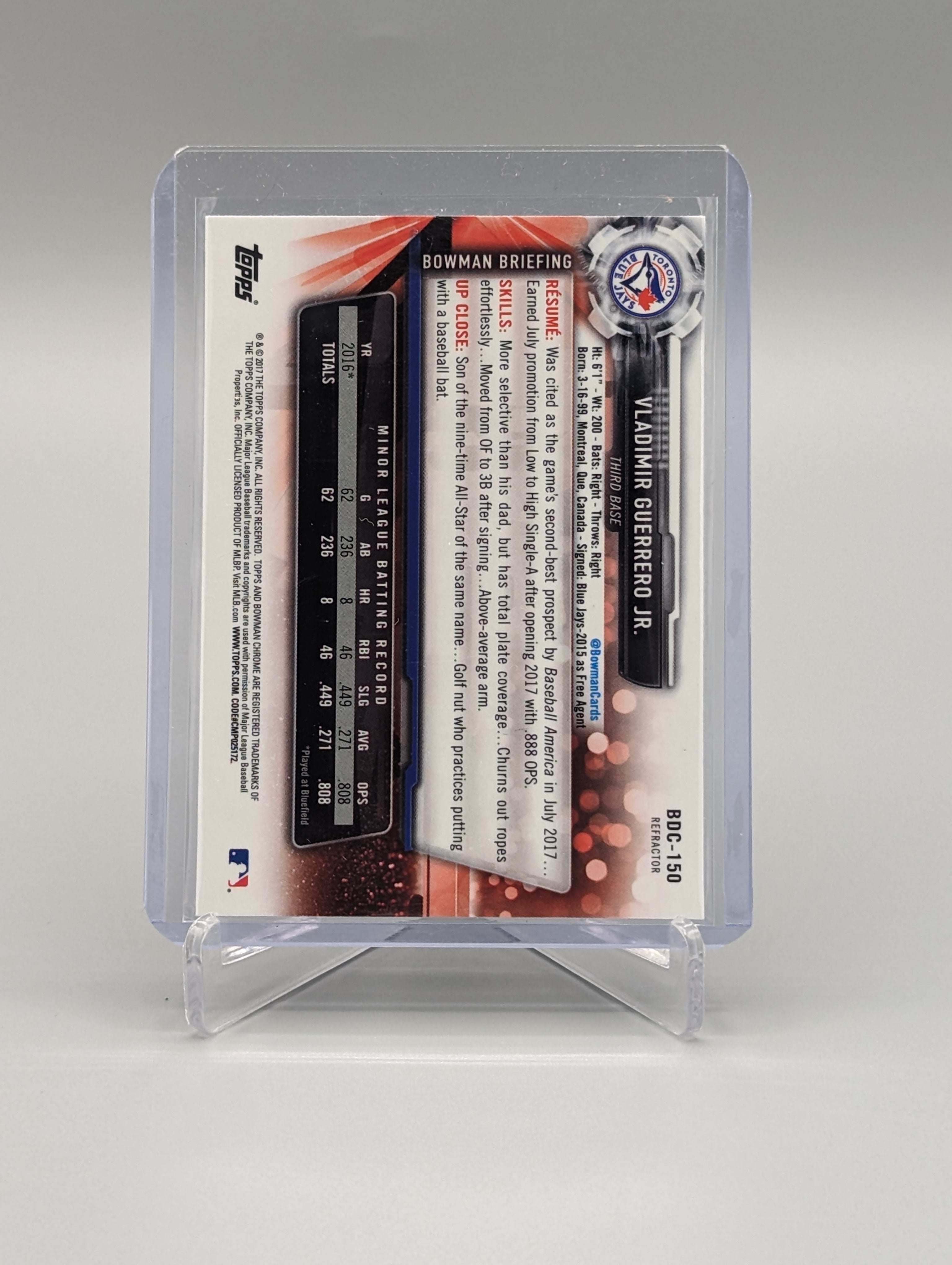 2017 Bowman Chrome Refractor #BDC-150 Vladimir Guerrero Jr Blue Jays