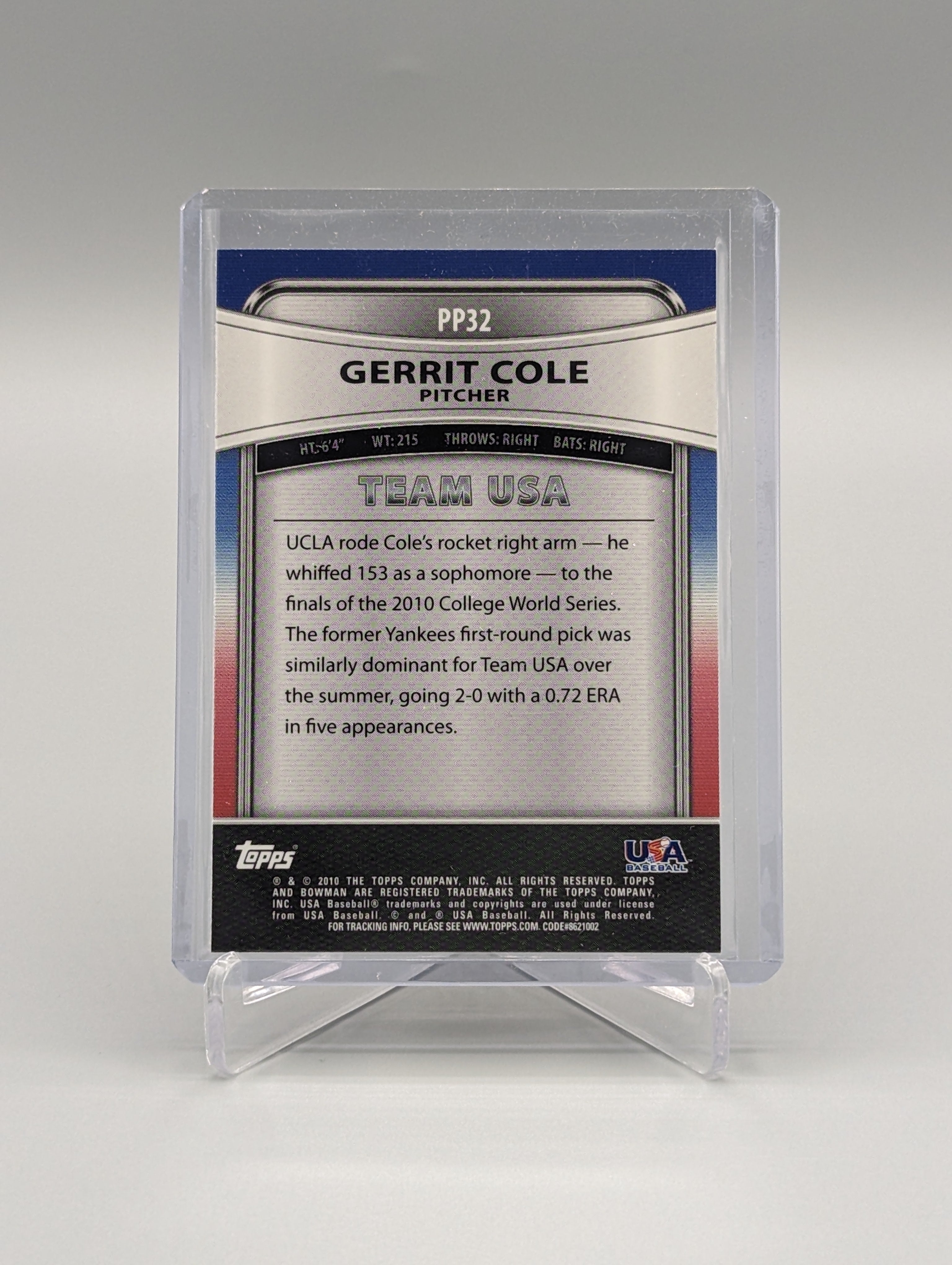 2010 Bowman Platinum Prospects Team USA #PP32 Gerrit Cole Yankees